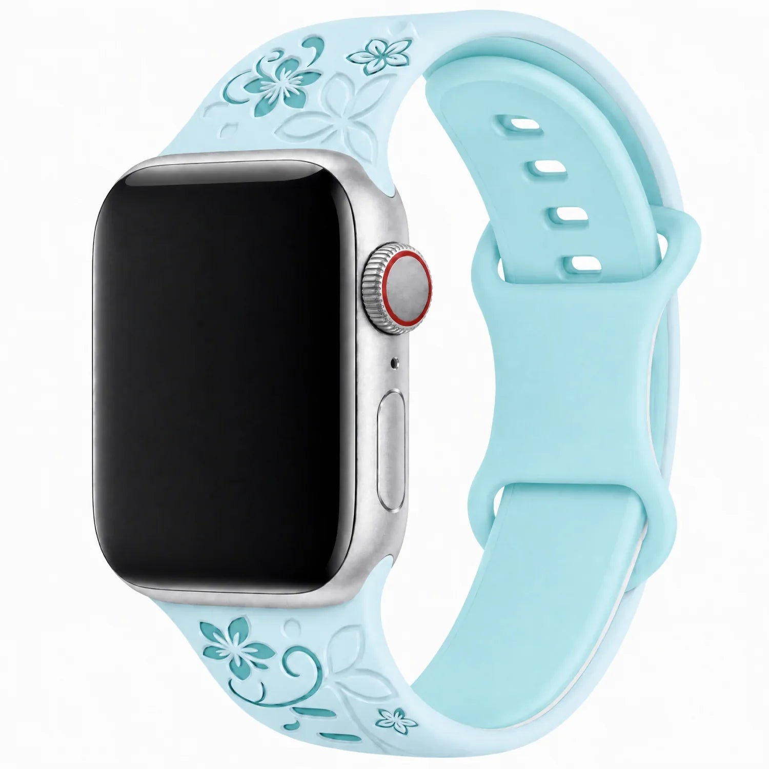 Bracelet Apple Watch Livia à imprimé floral – silicone – bleu clair