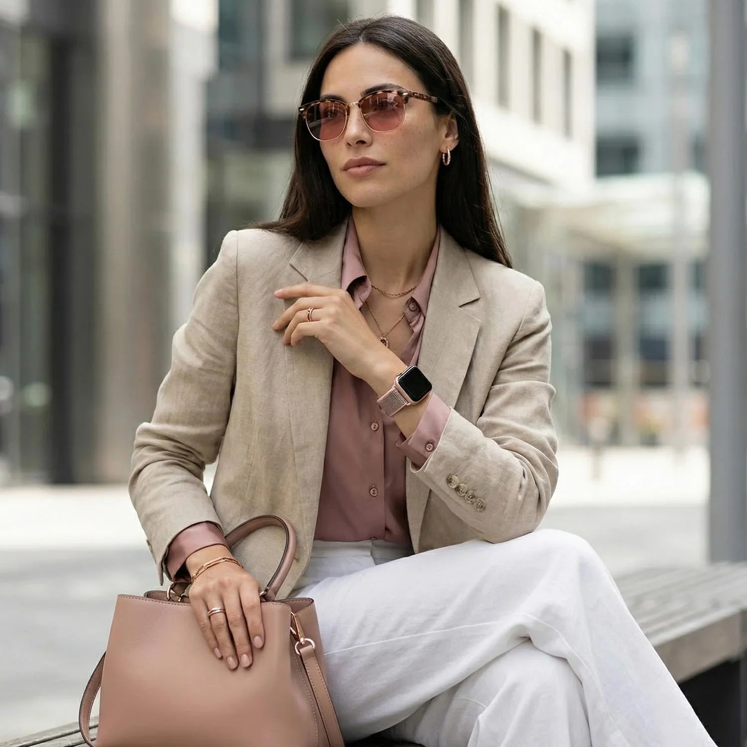 Bracelet Apple Watch Flyne - tressé - nylon - sable rose