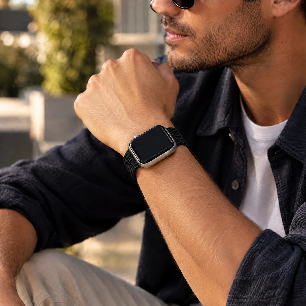 Bracelet Apple Watch Flyne - tissé - nylon - noir