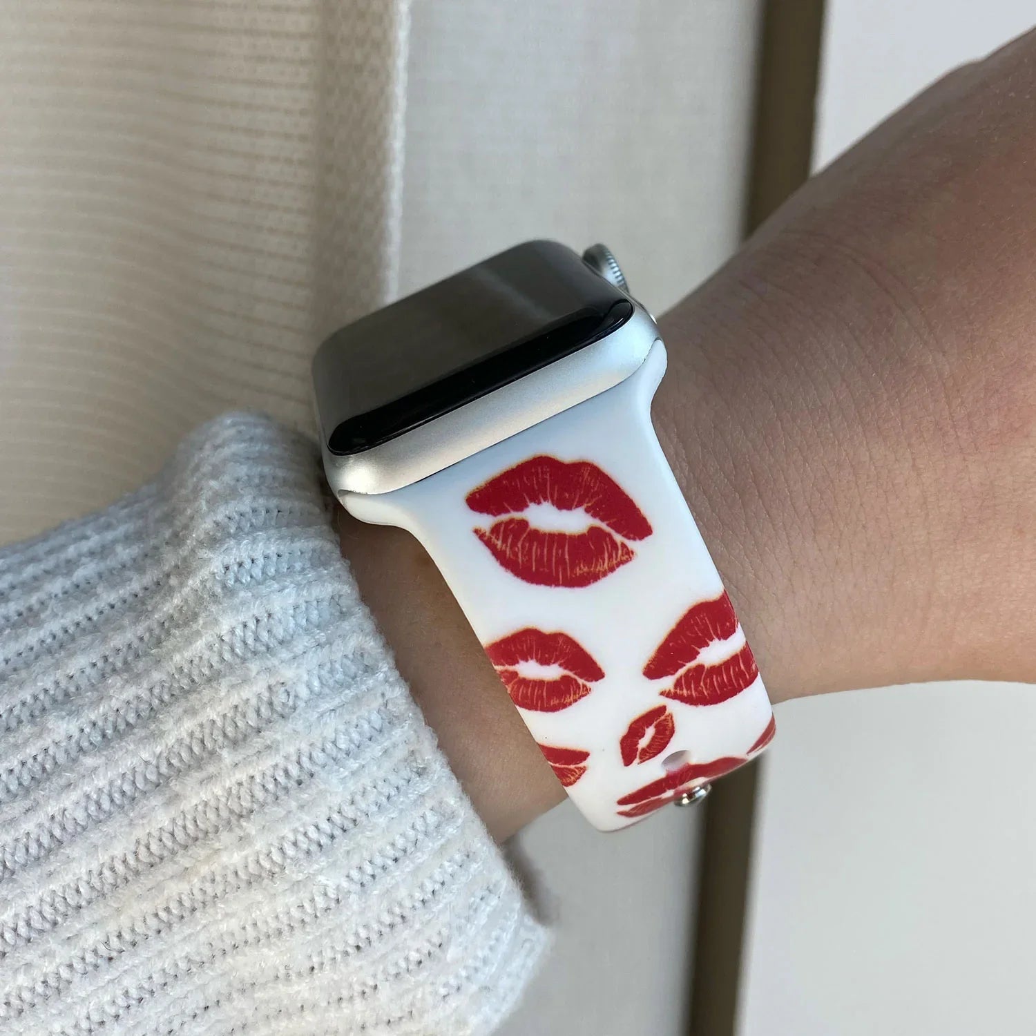 Bracelet imprimé pour Apple Watch - silicone - imprimé baisers blanc