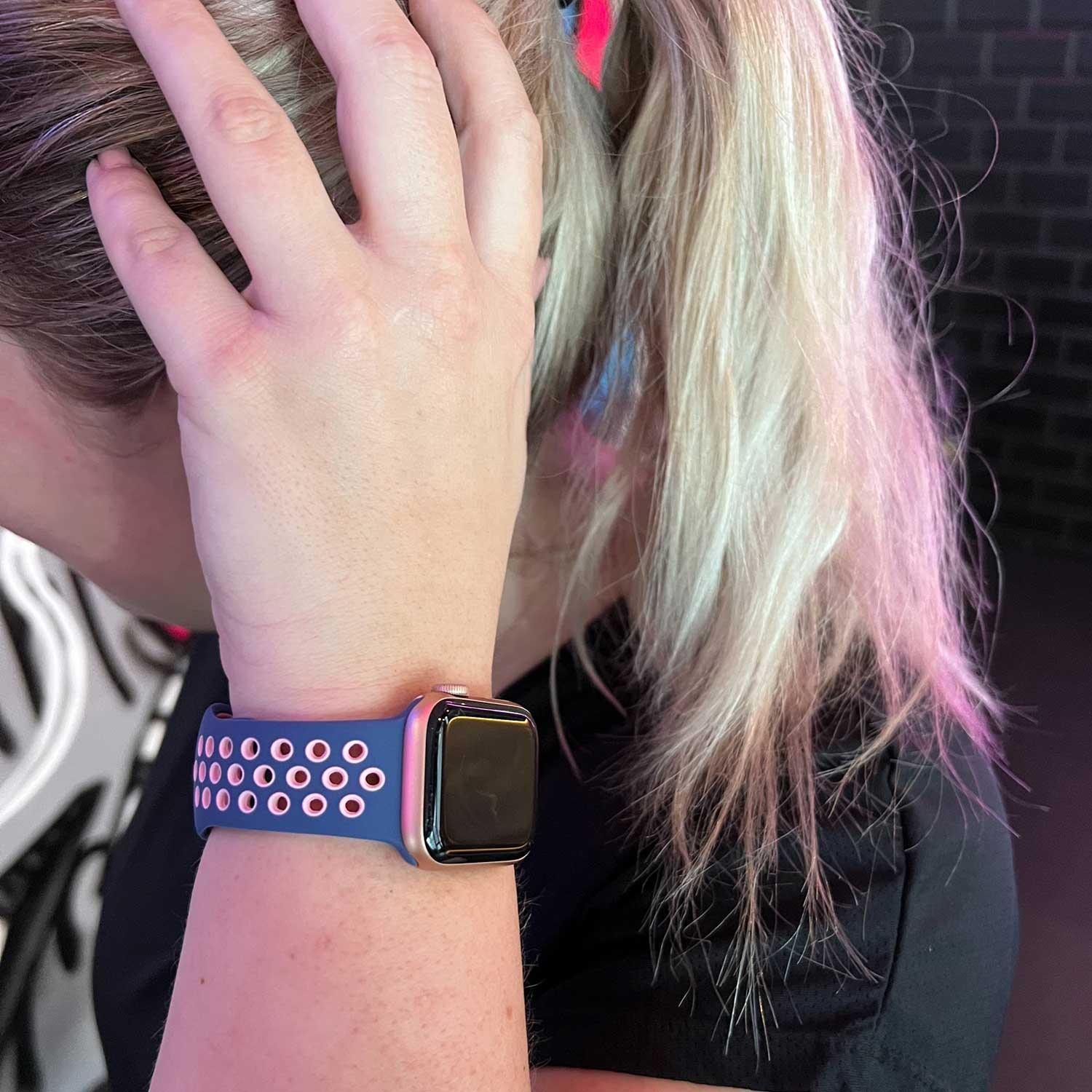Bracelet Apple Watch Stryde - double - silicone - bleu rose