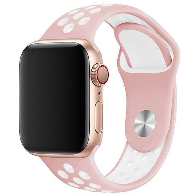Bracelet Apple Watch Stryde - double - silicone - rose clair blanc