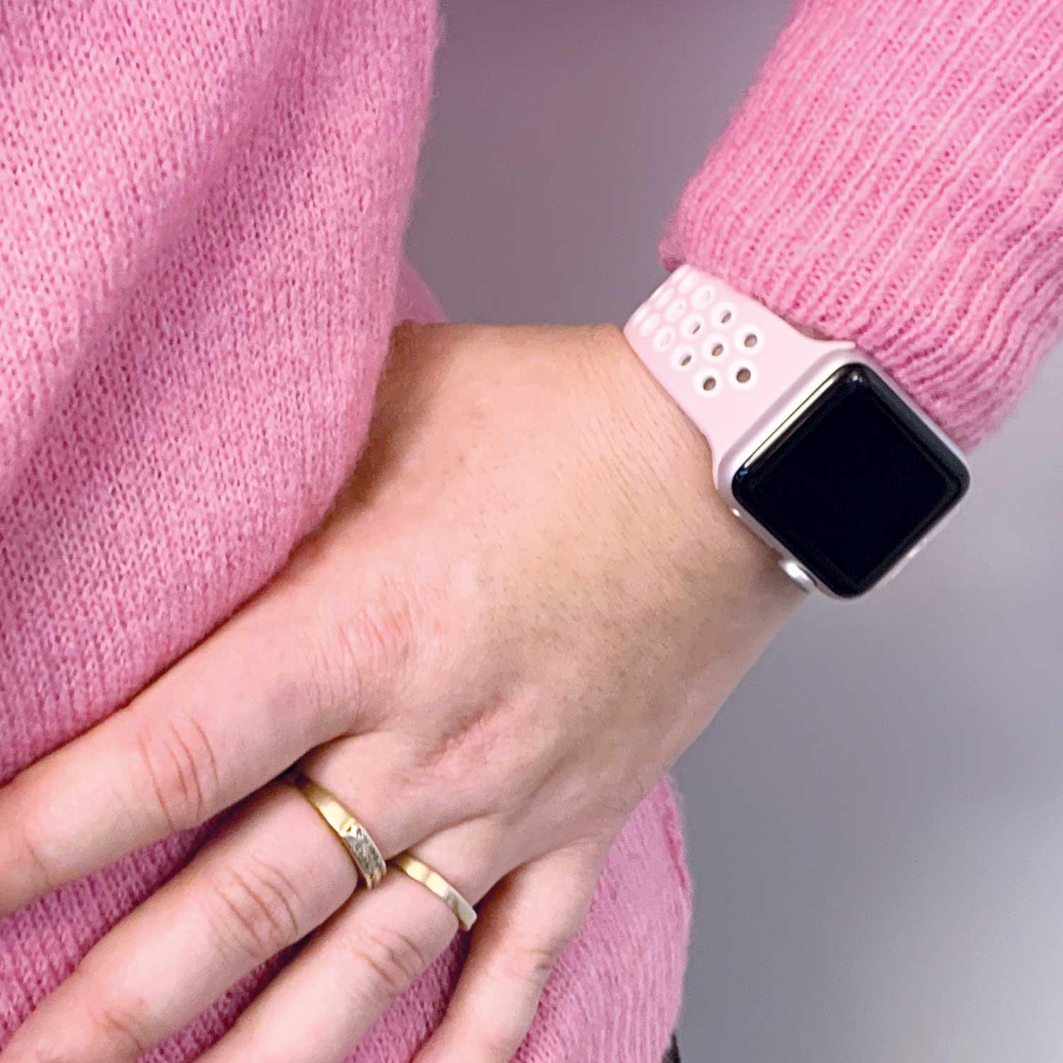 Bracelet Apple Watch Stryde - double - silicone - rose clair blanc
