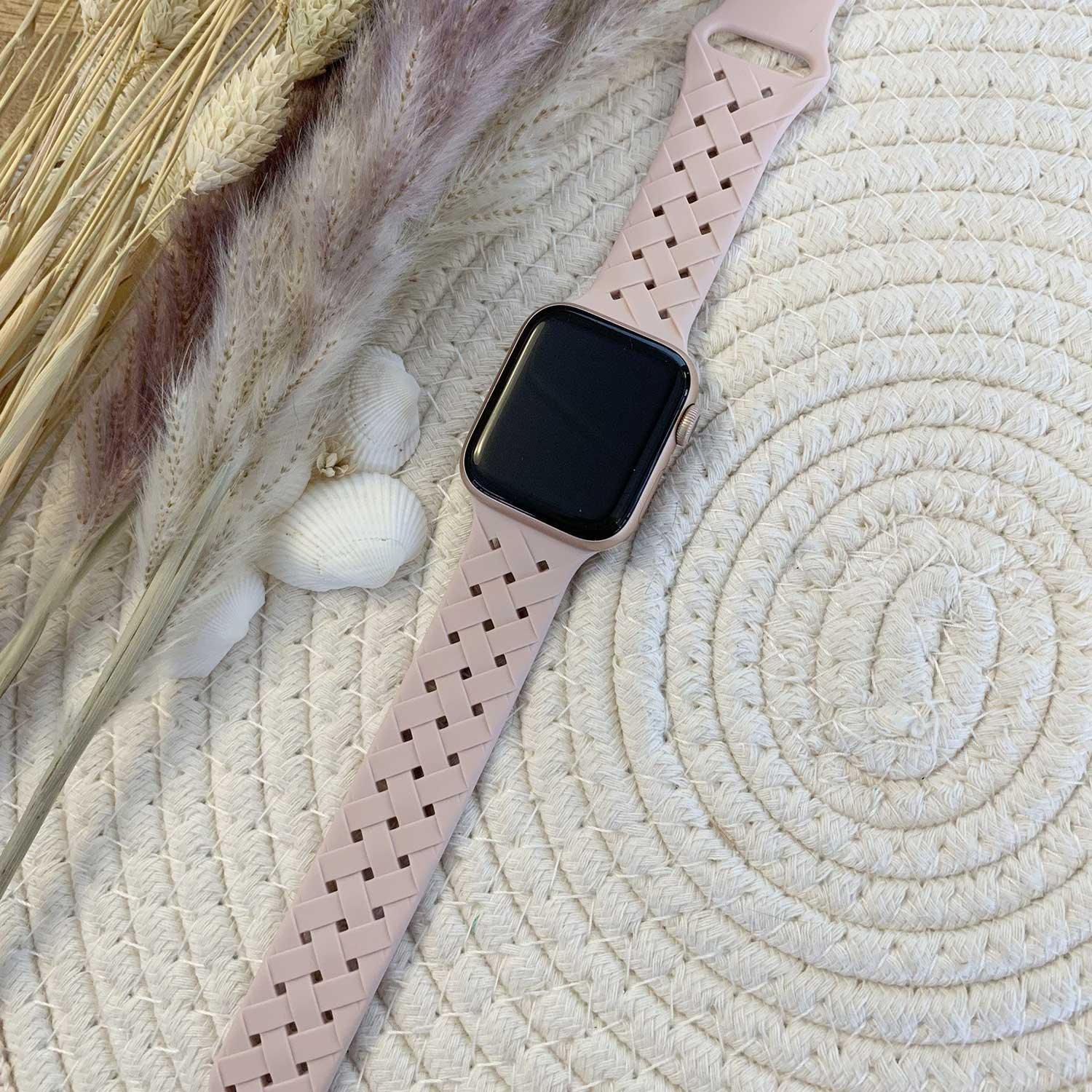 Bracelet Apple Watch - silicone tressée - sable rose
