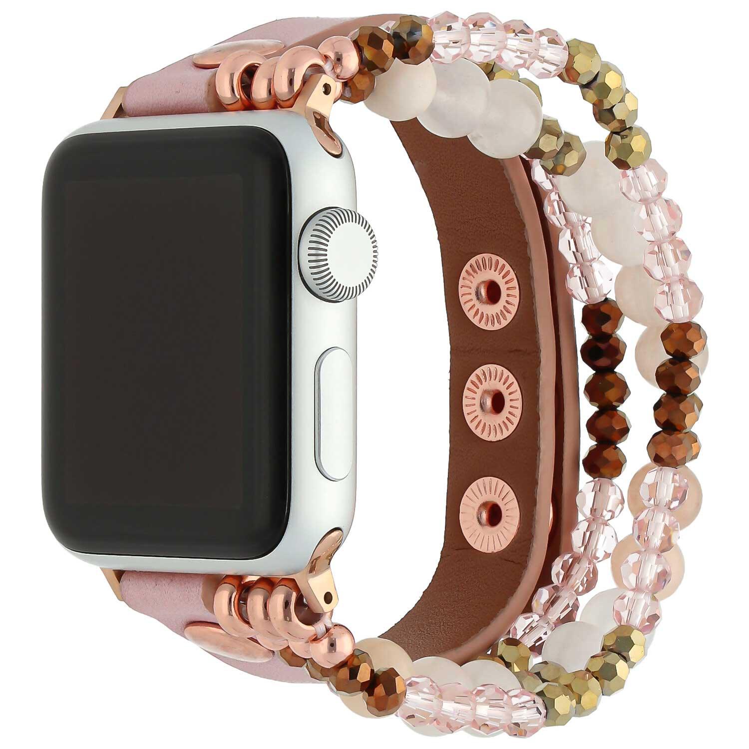 Bracelet Apple Watch - cuir - bijou - rose