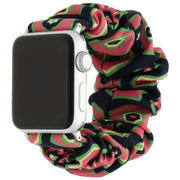 Bracelet Apple Watch Savara - chouchou - nylon - bleu foncé avec rose et vert