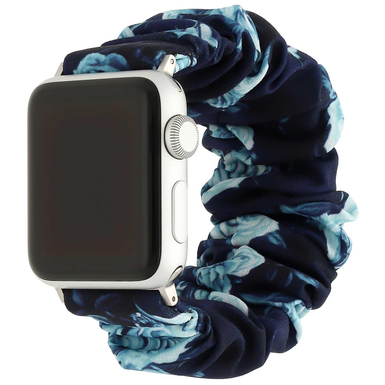 Bracelet Apple Watch Savara - chouchou - nylon - roses bleu foncé