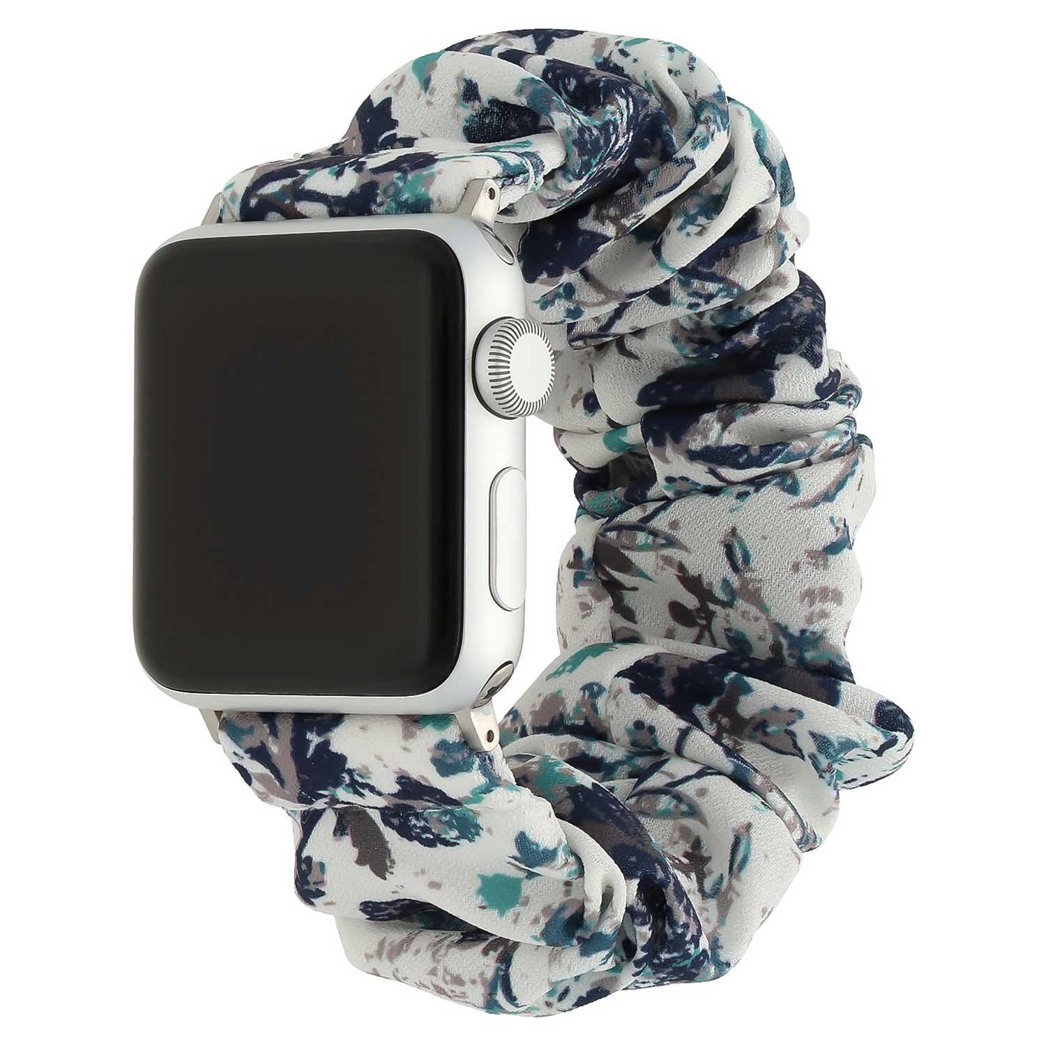 Bracelet Apple Watch Savara - chouchou - nylon - blanc à feuilles
