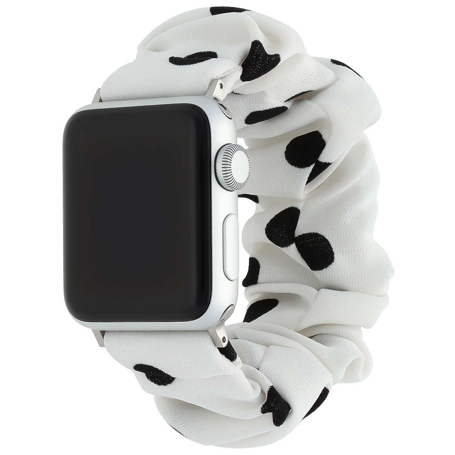 Bracelet Apple Watch Savara - chouchou - nylon - blanc à pois noirs