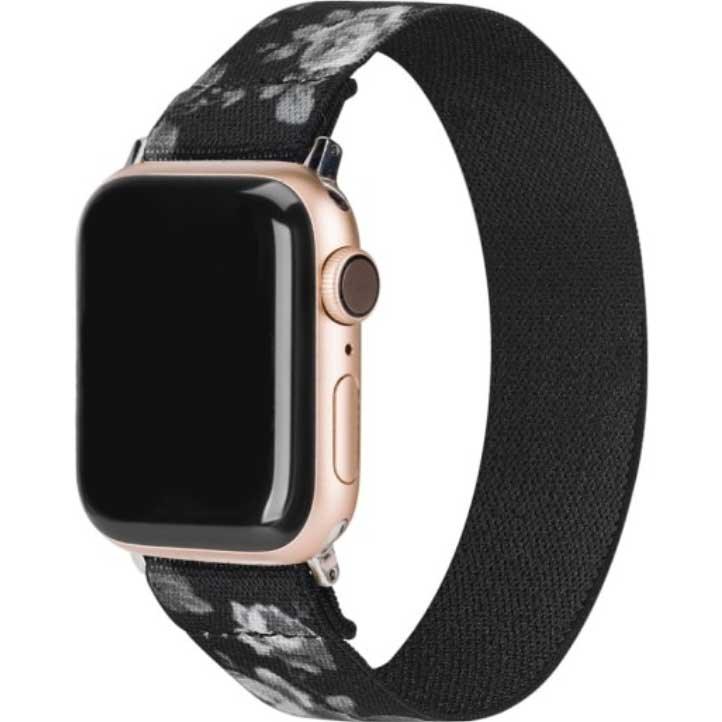 Bracelet Apple Watch - nylon - tissé - fleurs noires