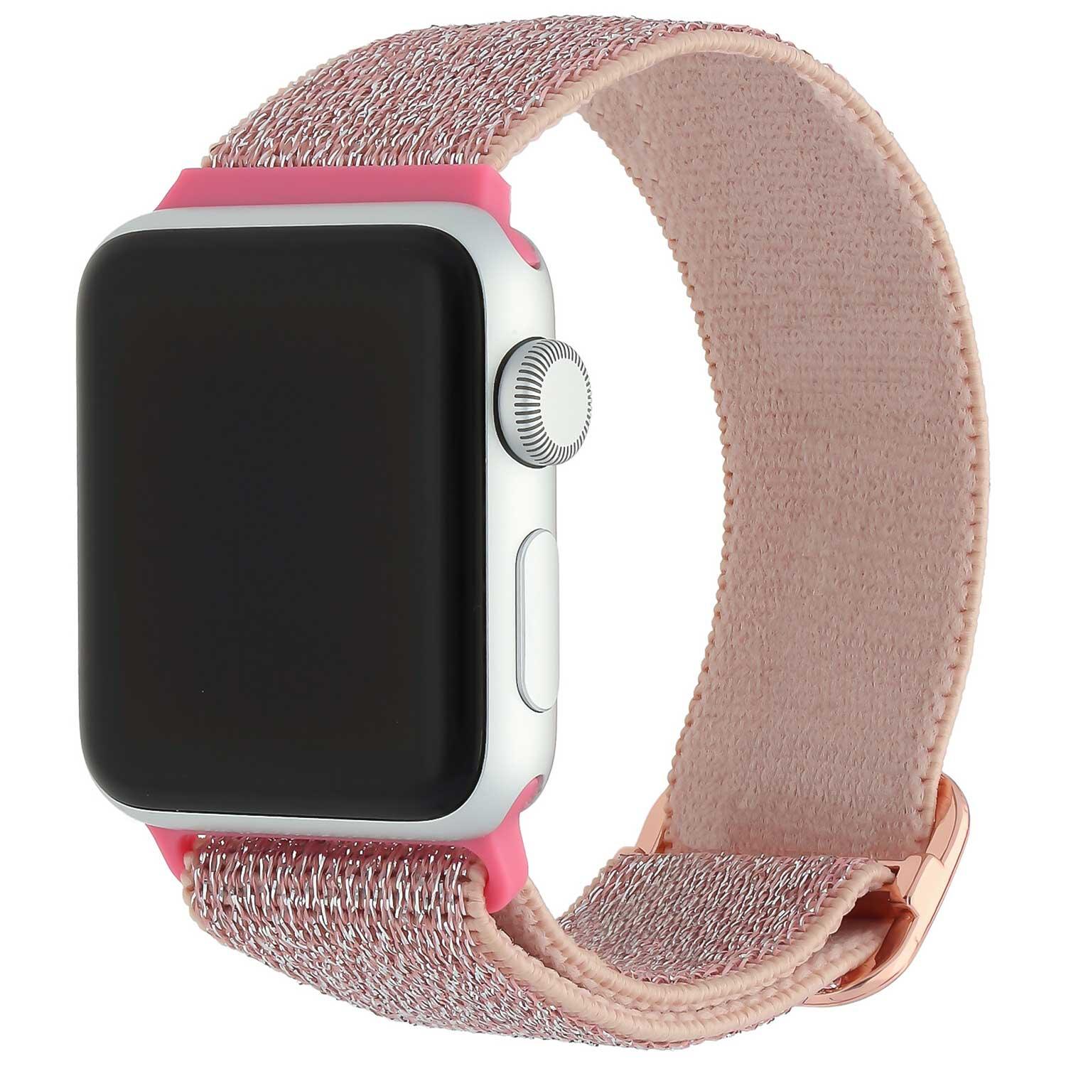Bracelet Apple Watch - nylon - boucle tissée - paillettes rose clair