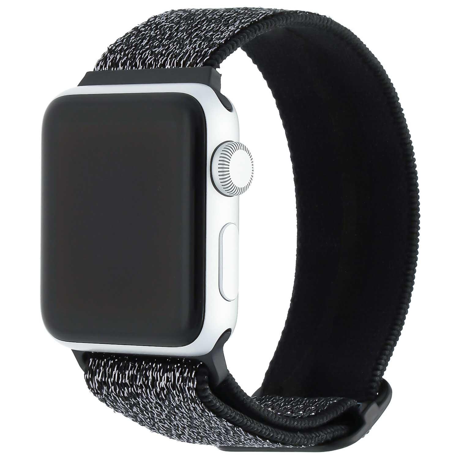 Bracelet Apple Watch - nylon - boucle tissée - paillettes noires
