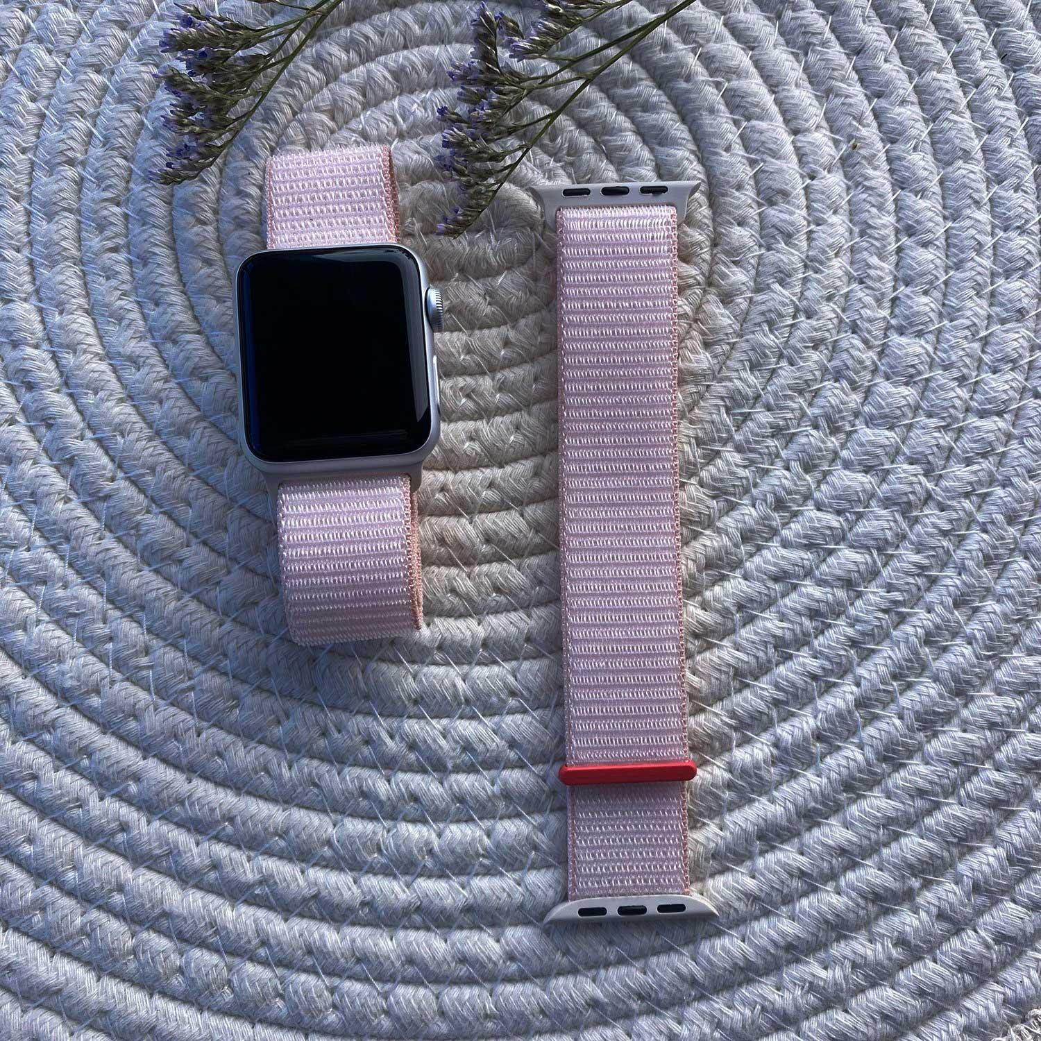 Bracelet Apple Watch Nexora - tissé - nylon - rose clair