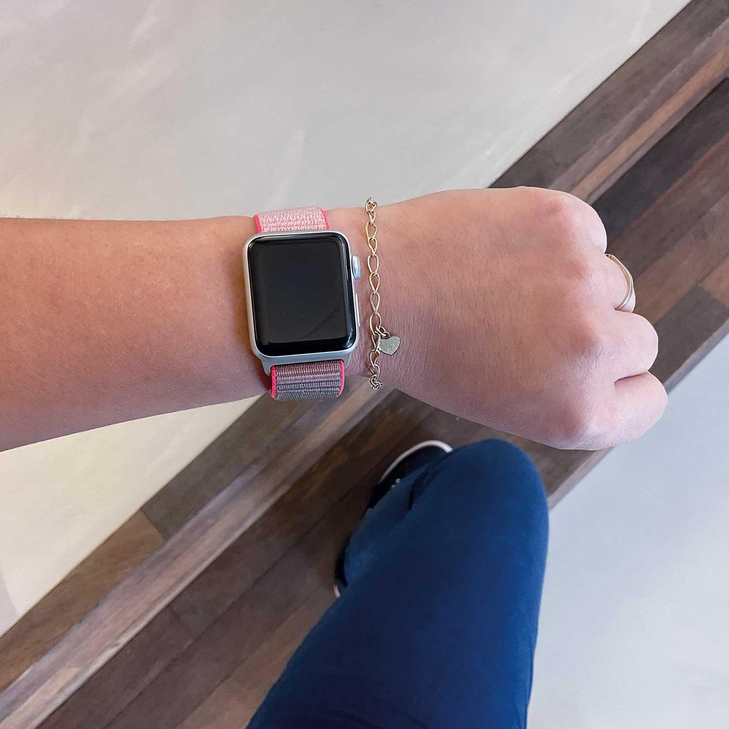 Bracelet Apple Watch Nexora - tressé - nylon - rose fluo