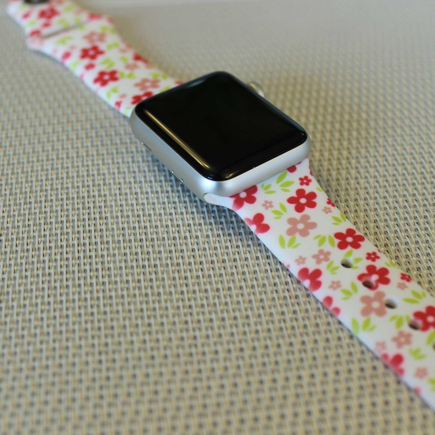 Bracelet imprimé pour Apple Watch - silicone - fleurs rouges
