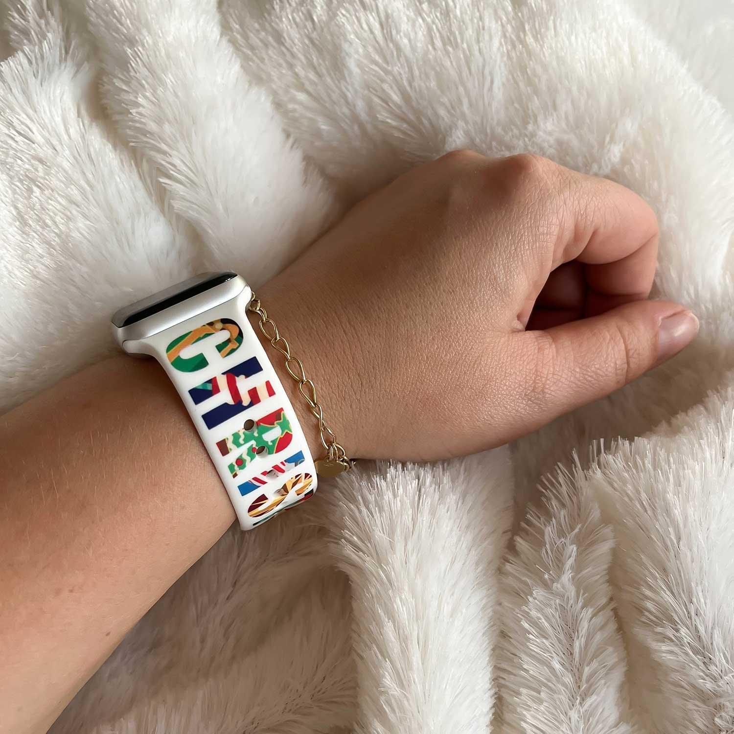 Bracelet imprimé Apple Watch - silicone - Noël - joyeux Noël