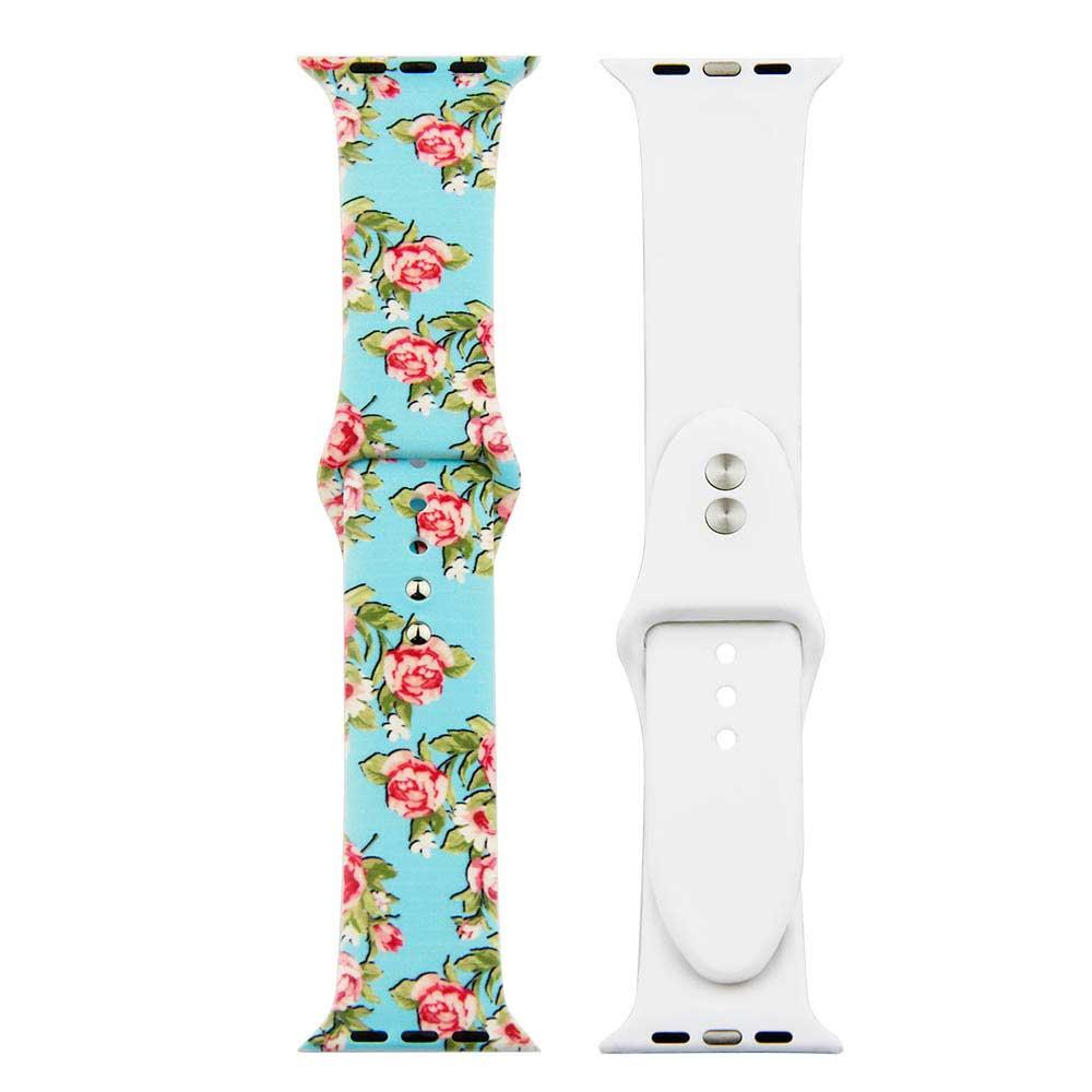 Bracelet imprimé Apple Watch - silicone - pivoine bleu clair