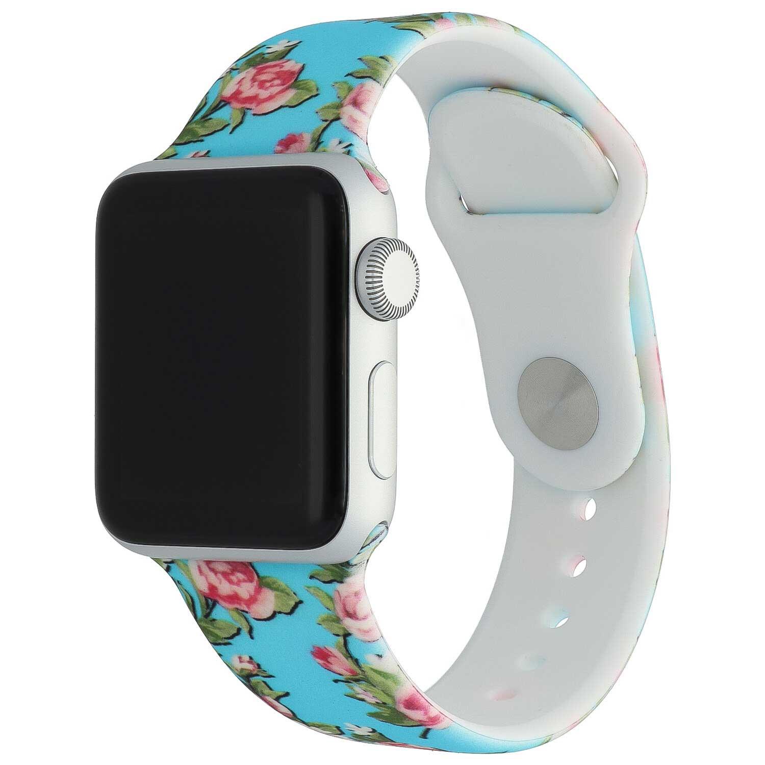 Bracelet imprimé Apple Watch - silicone - pivoine bleu clair