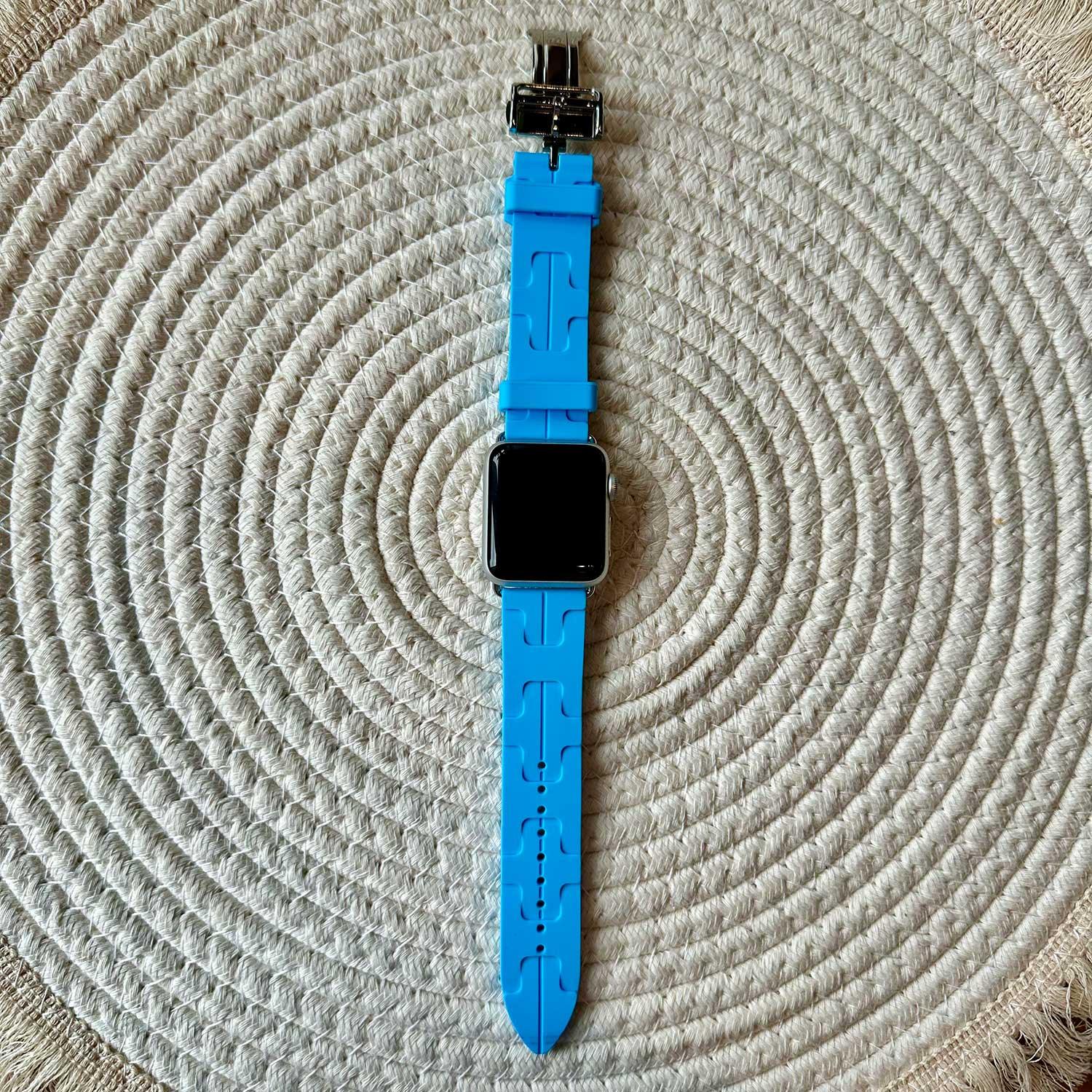 Bracelet Apple Watch kilim - silicone - bleu ciel
