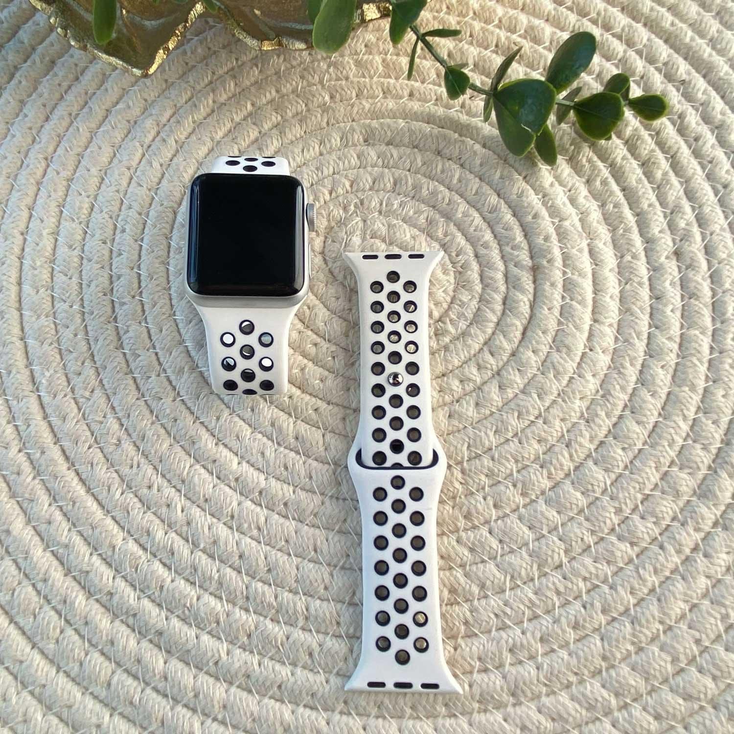 Bracelet Apple Watch Stryde - double - silicone - blanc noir