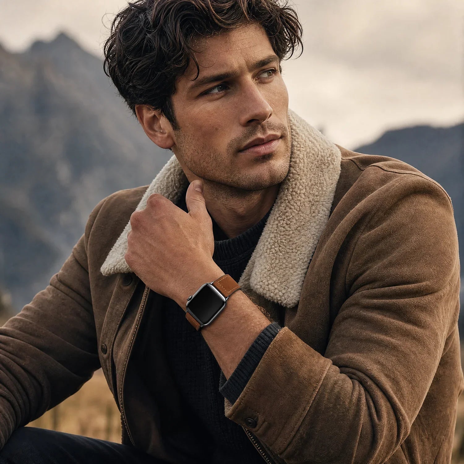 Bracelet Apple Watch Lennox - cuir - brun