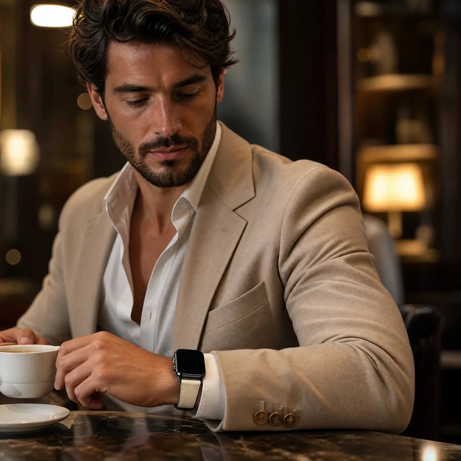 Bracelet Apple Watch Lennox - cuir - blanc