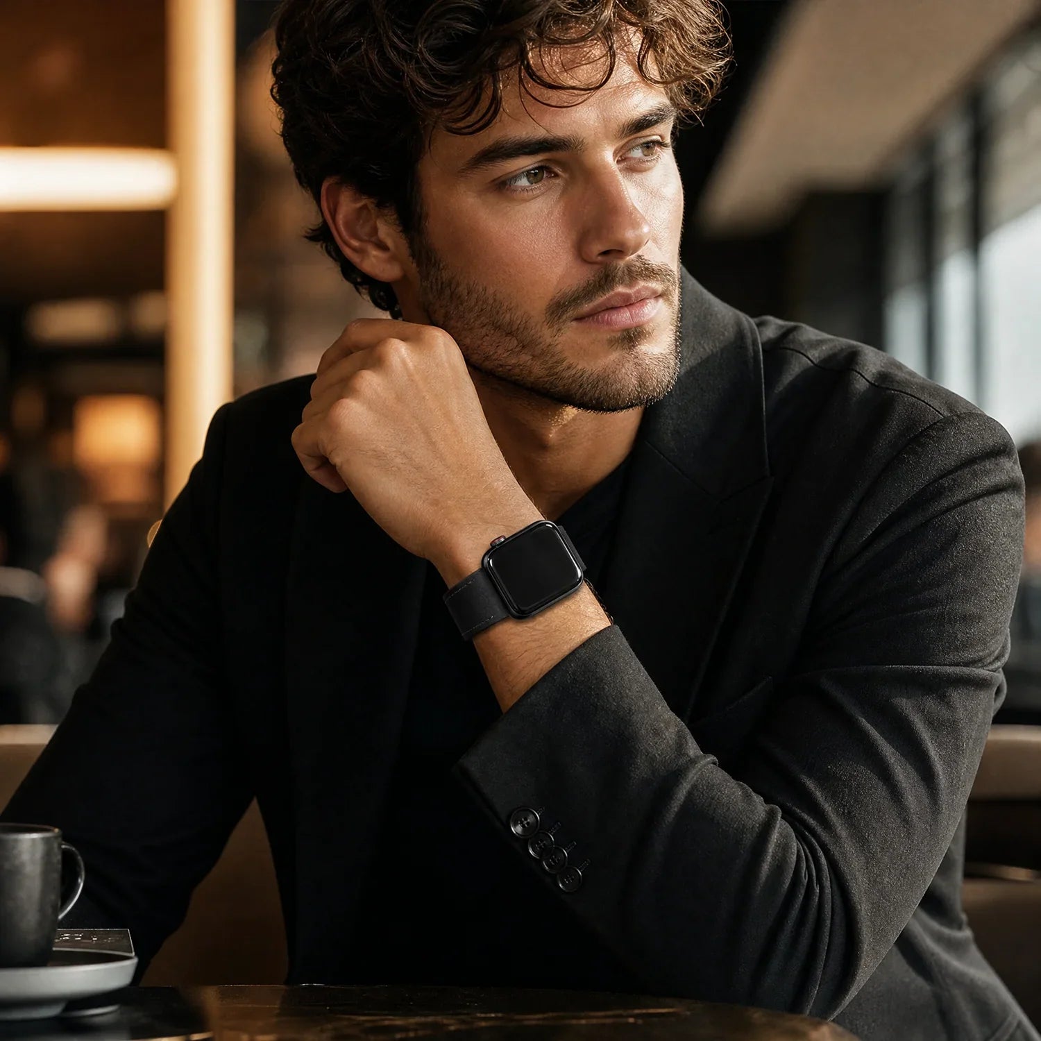 Bracelet Apple Watch Lennox - cuir - noir