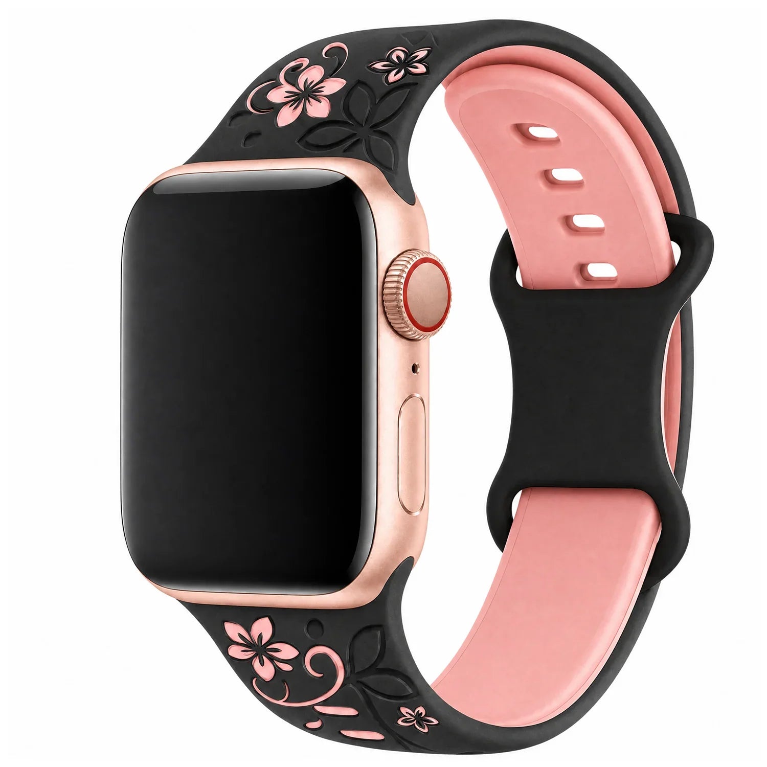 Bracelet Apple Watch Livia à imprimé floral – silicone – Noir