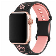 Bracelet Apple Watch Livia à imprimé floral – silicone – Noir