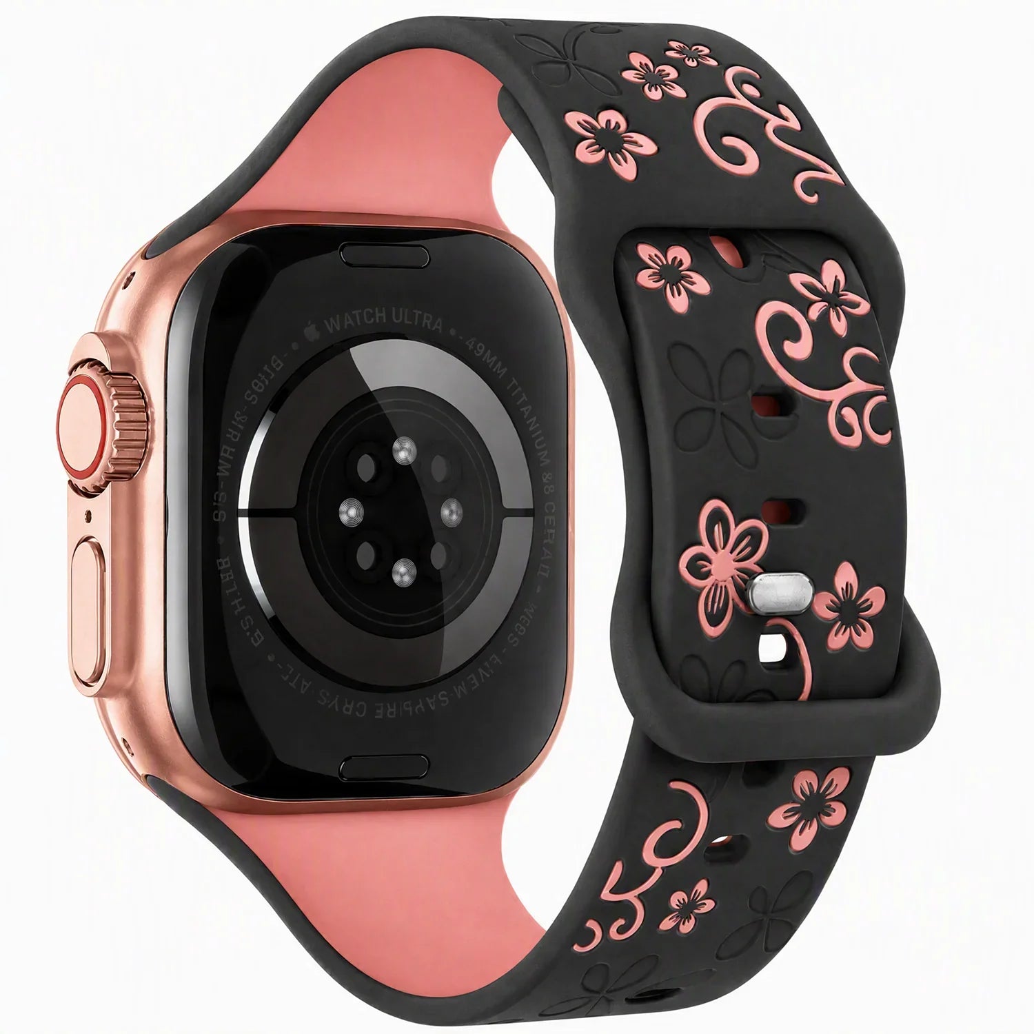 Bracelet Apple Watch Livia à imprimé floral – silicone – Noir