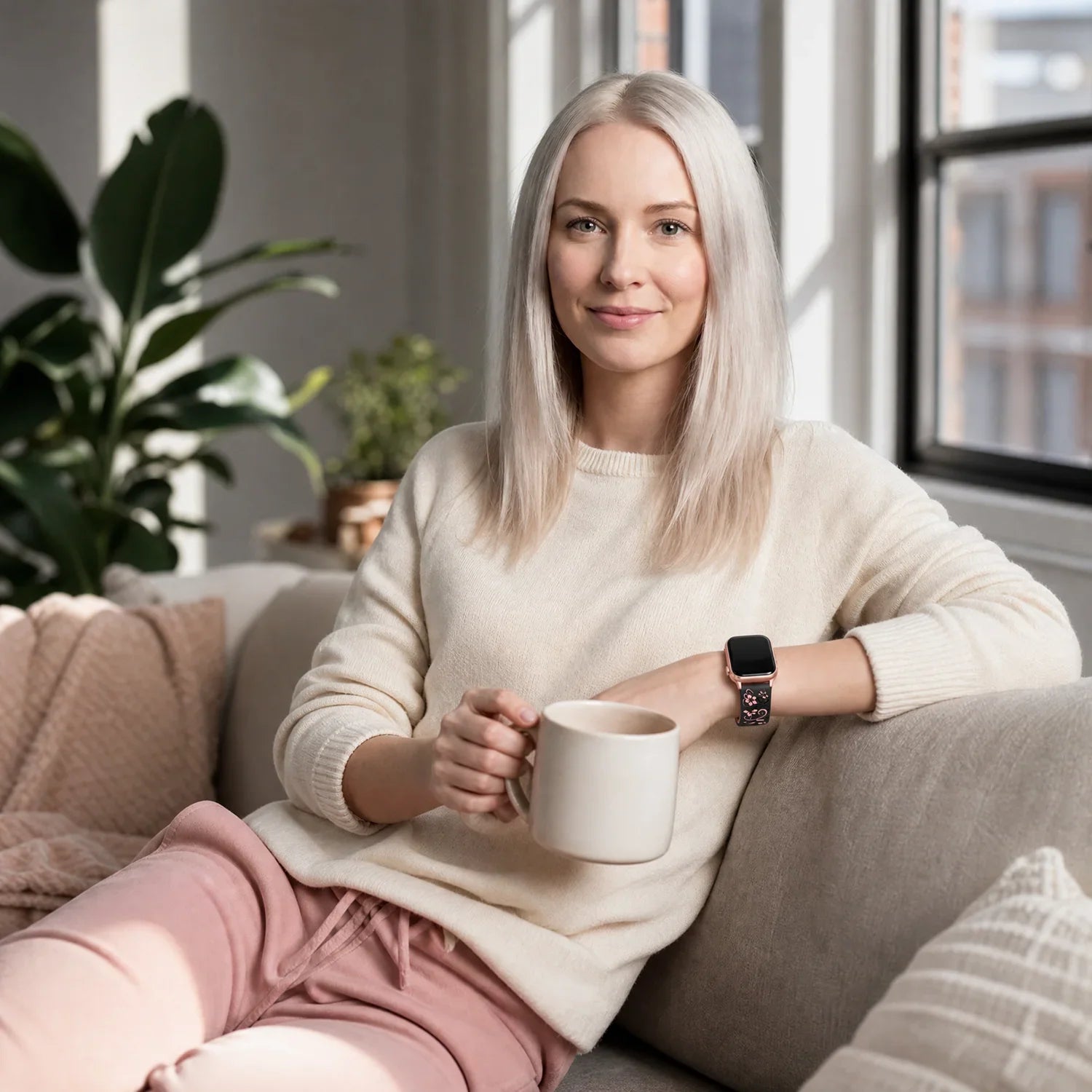 Bracelet Apple Watch Livia à imprimé floral – silicone – Noir