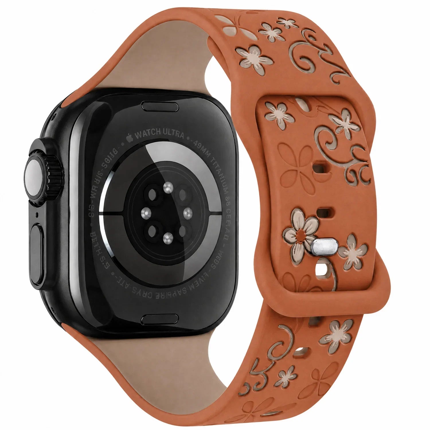Bracelet Apple Watch Livia à imprimé floral – silicone – Marron