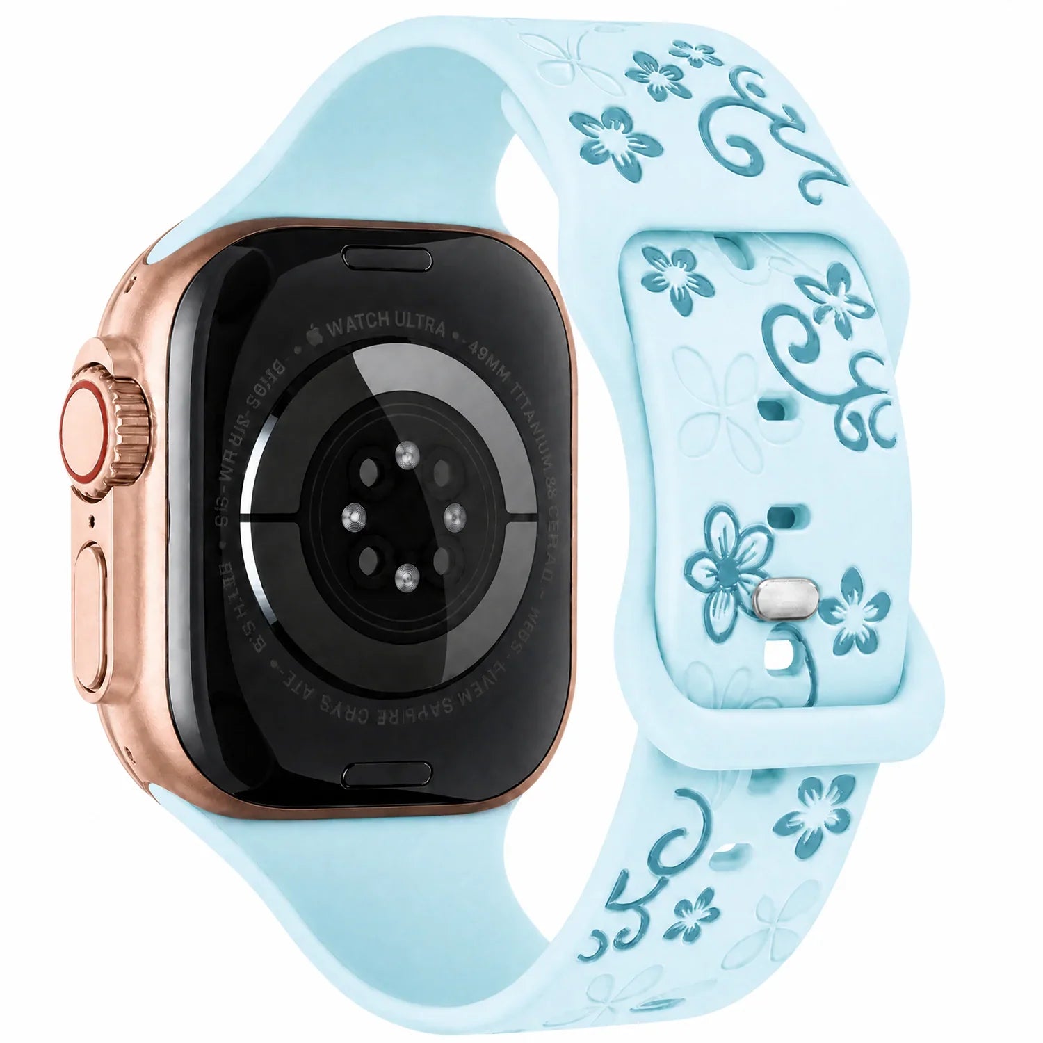 Bracelet Apple Watch Livia à imprimé floral – silicone – bleu clair