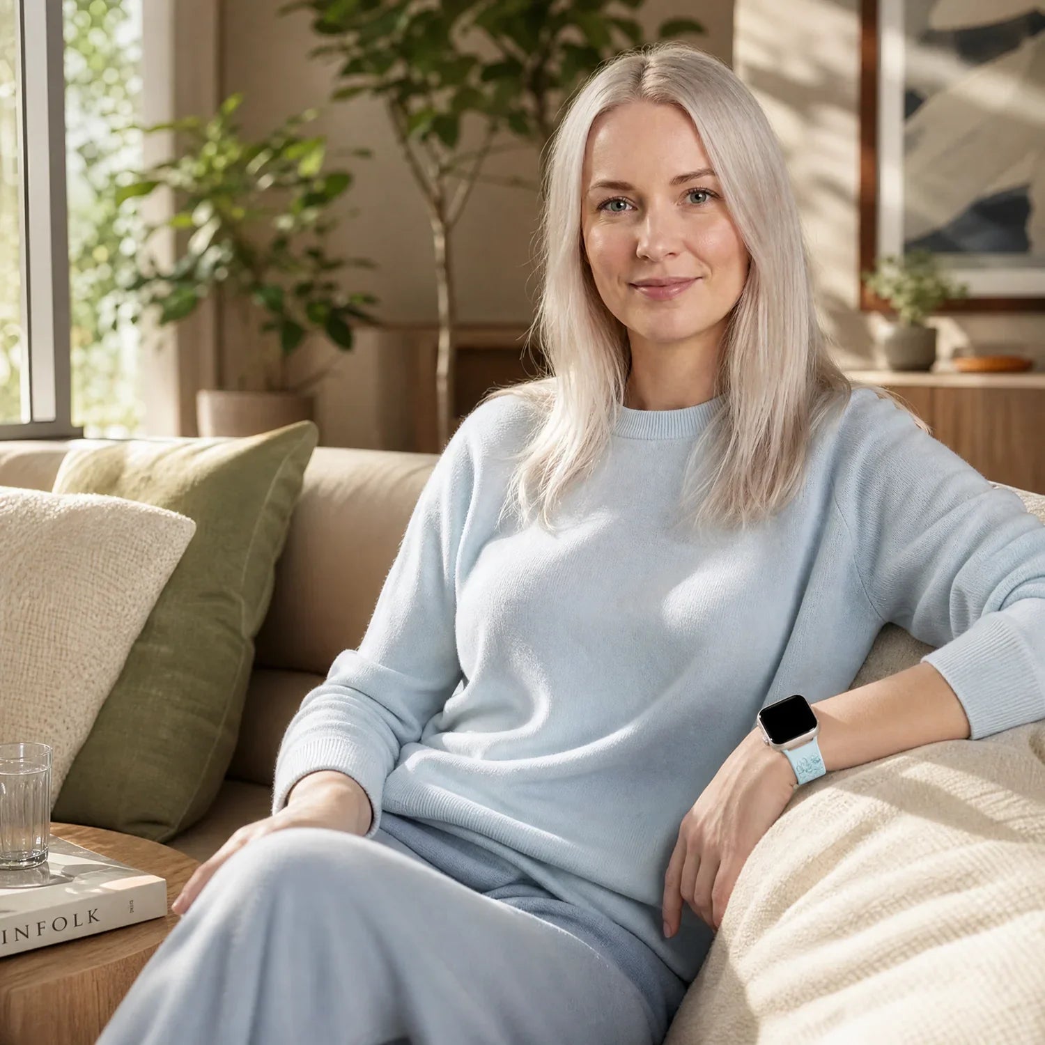 Bracelet Apple Watch Livia à imprimé floral – silicone – bleu clair