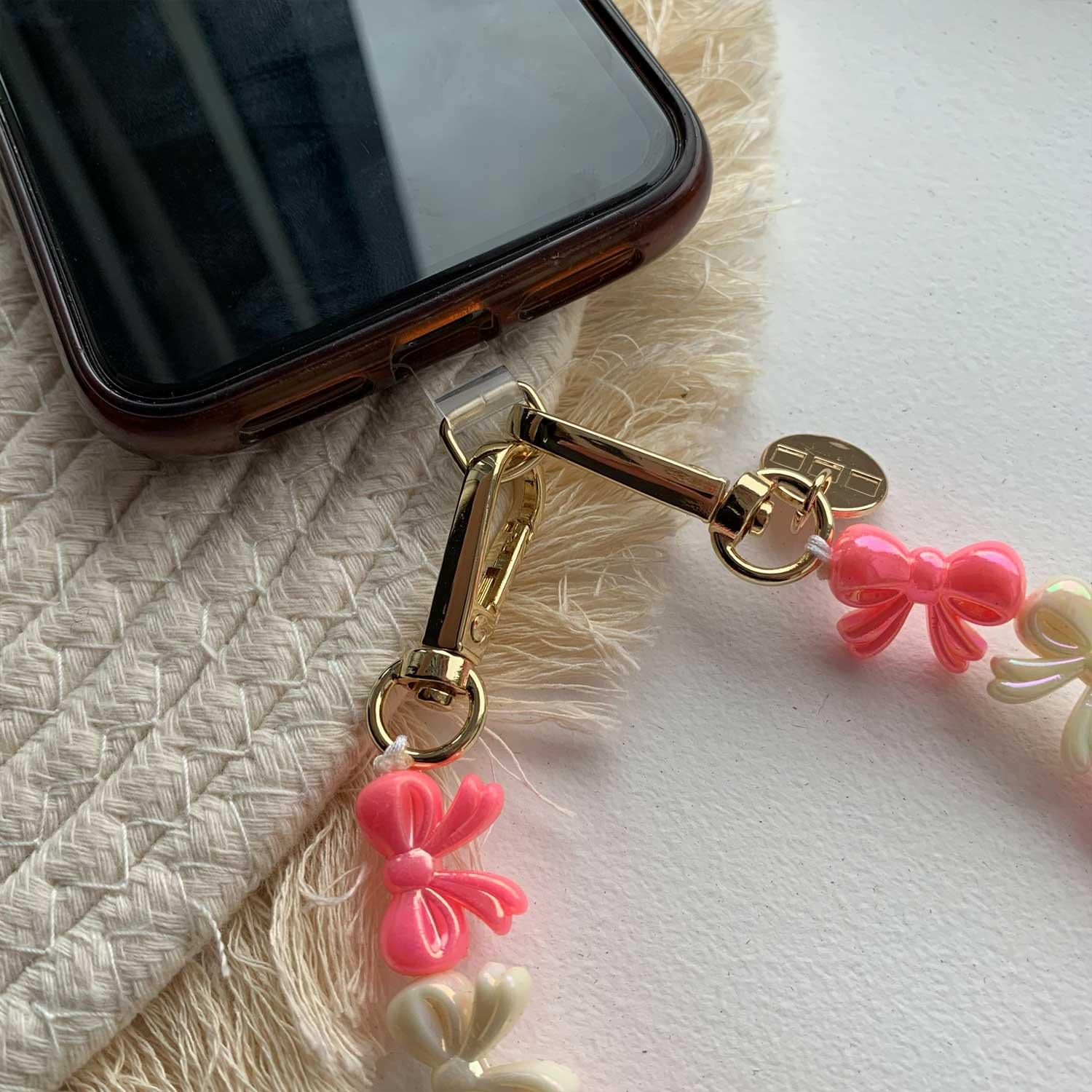 Cordon de téléphone Bow - rose blanc - or