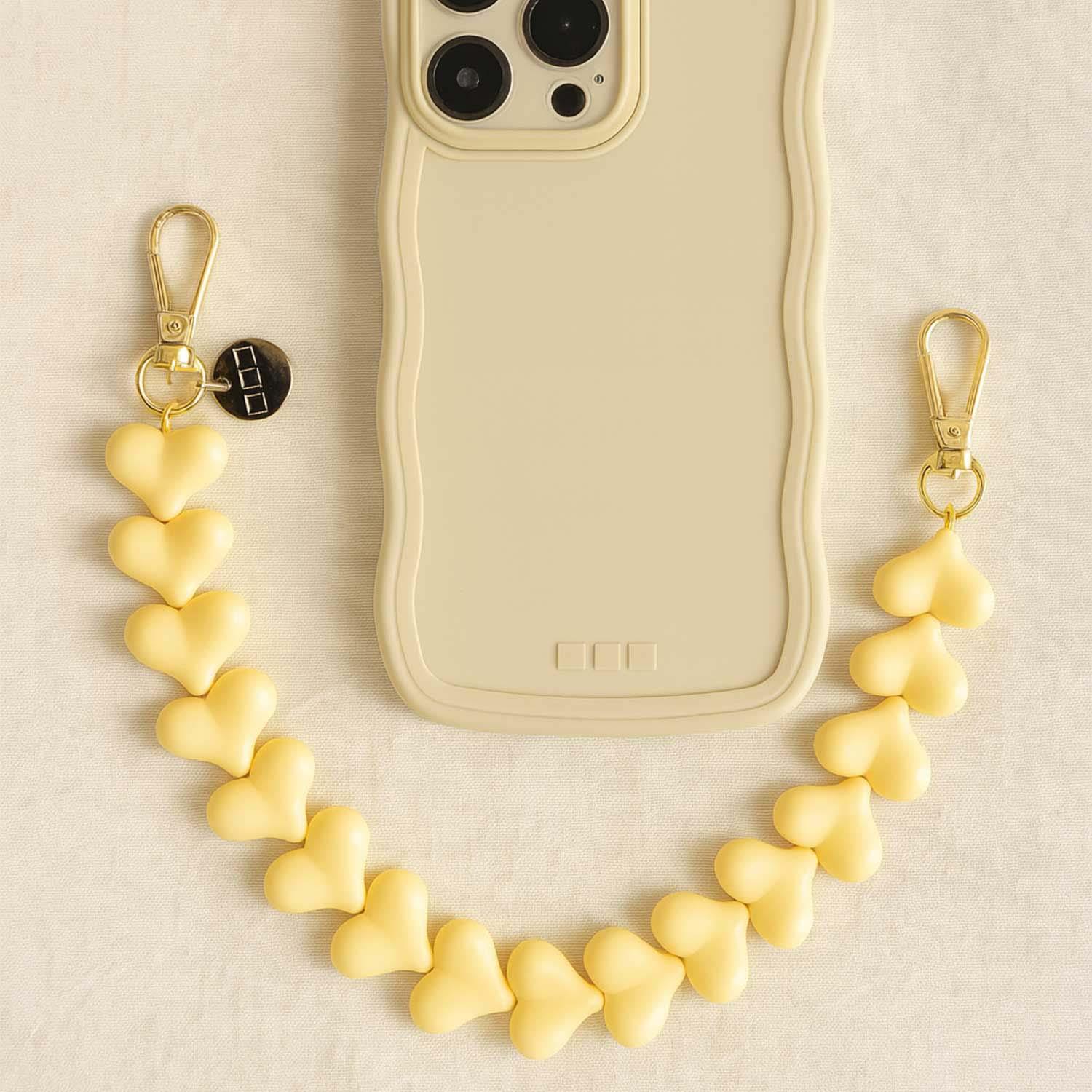 Cordon de téléphone Cœur - jaune beurre - doré