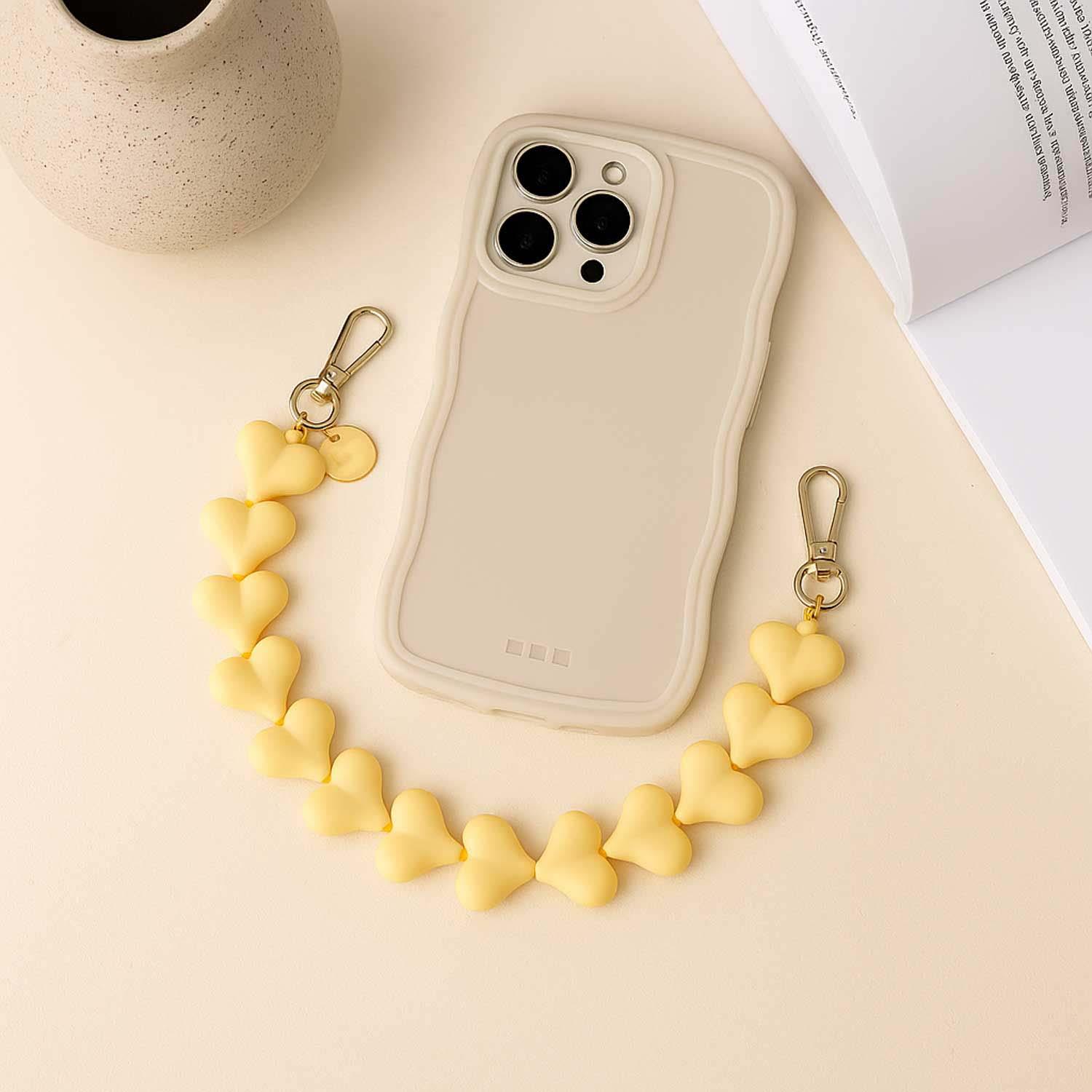 Cordon de téléphone Cœur - jaune beurre - doré