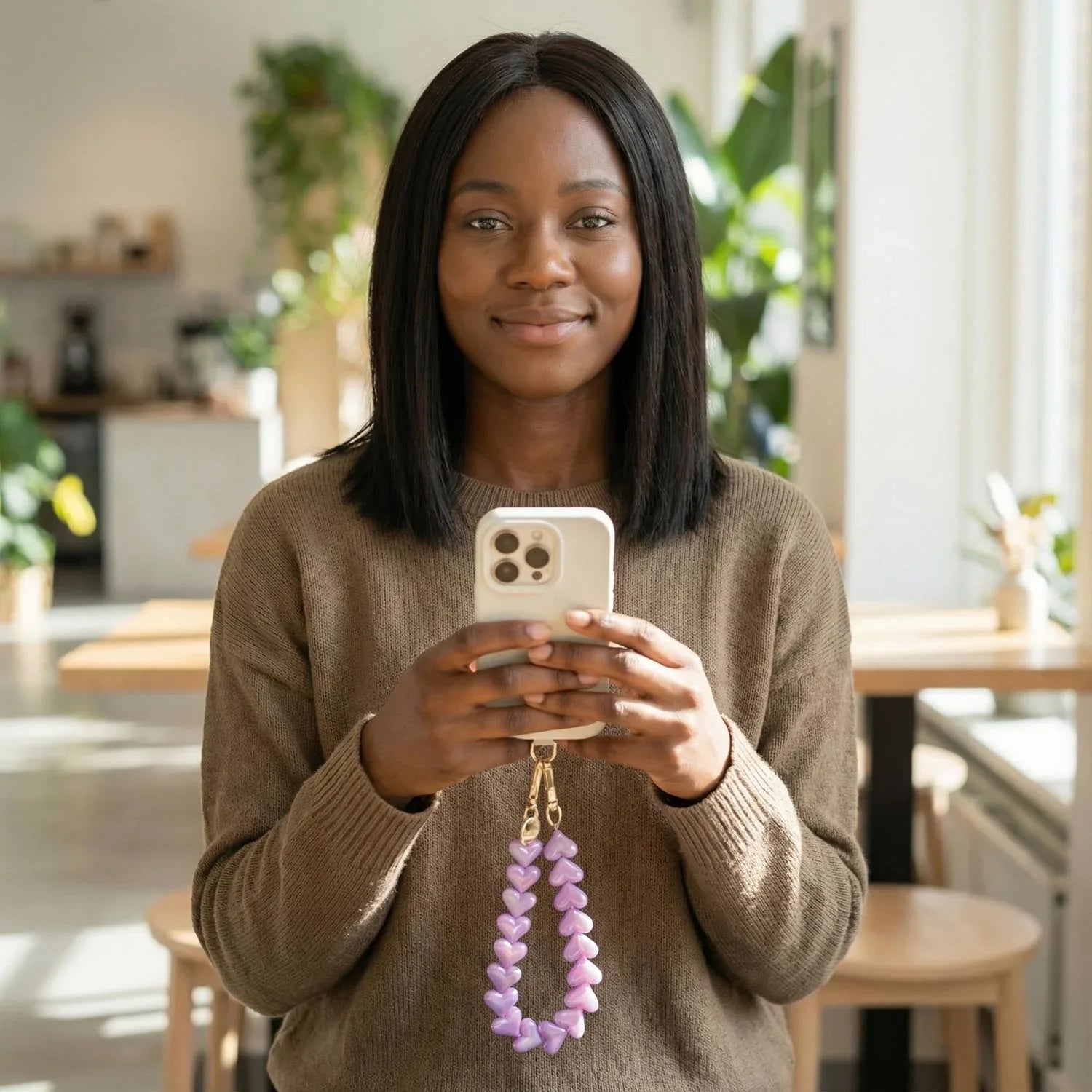 Cordon de téléphone Cœur - lilas - doré