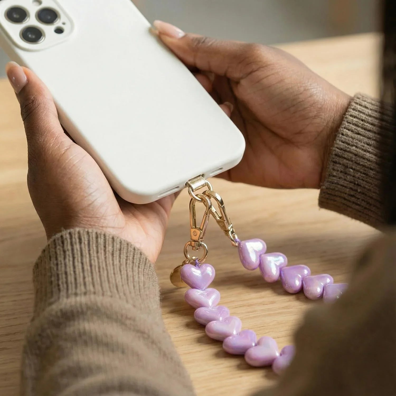 Cordon de téléphone Cœur - lilas - doré