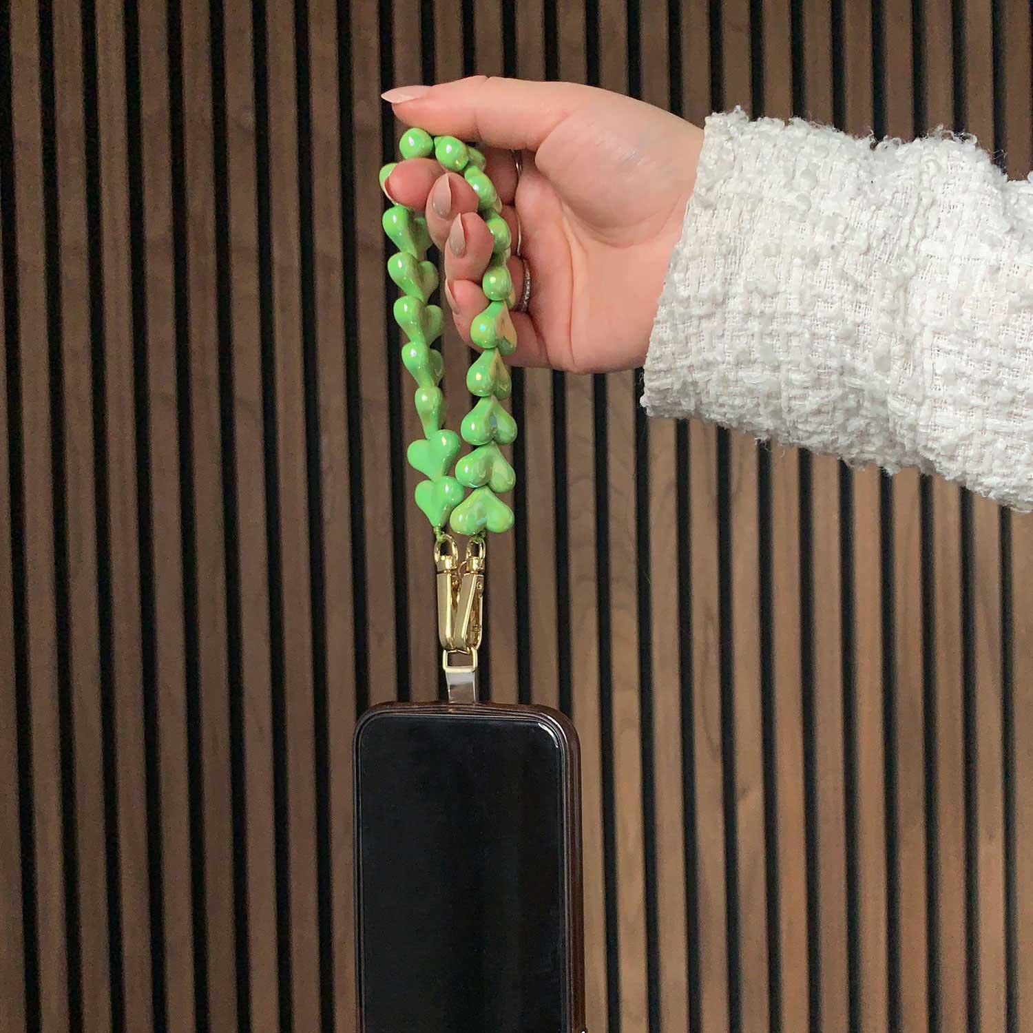 Cordon de téléphone Cœur - vert pomme - doré