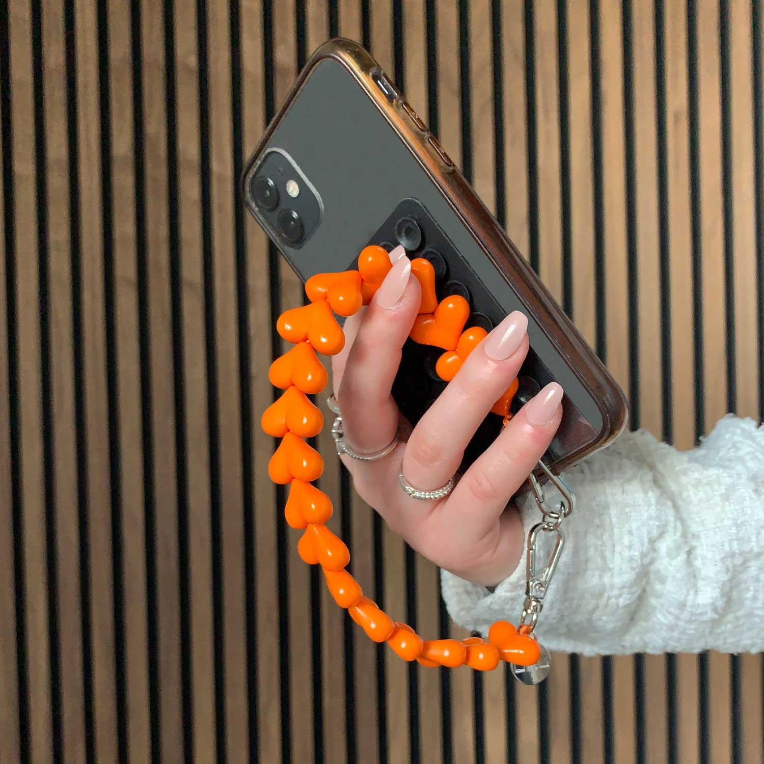 Cordon de téléphone Cœur - orange - argent