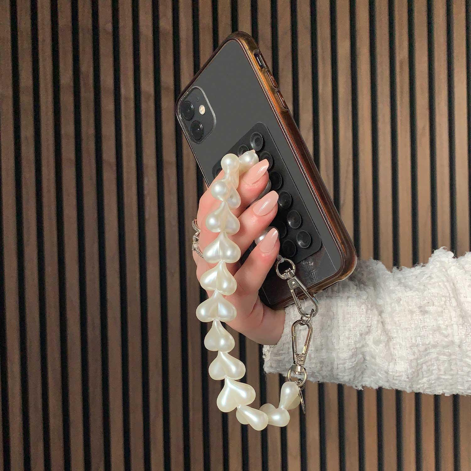 Cordon de téléphone Cœur - blanc - argenté