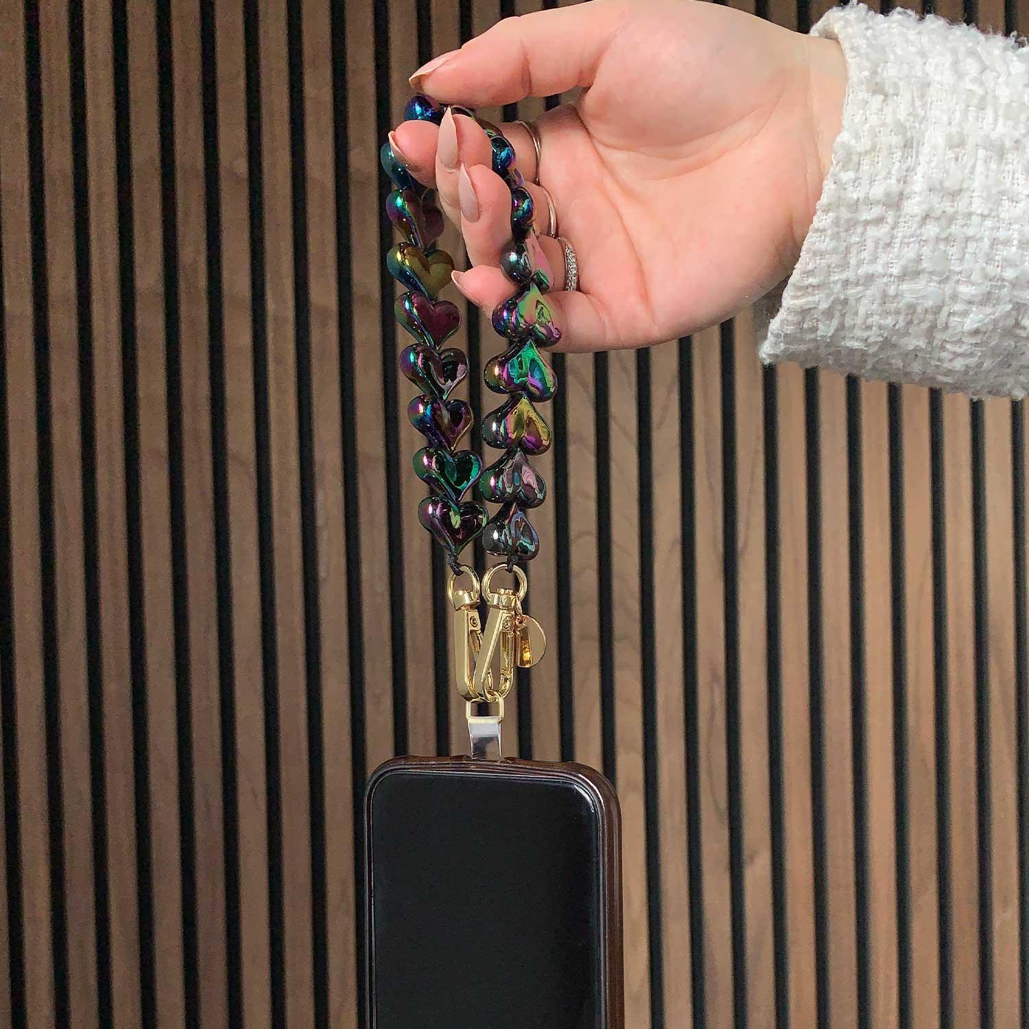 Cordon pour téléphone portable Cœur - noir - or