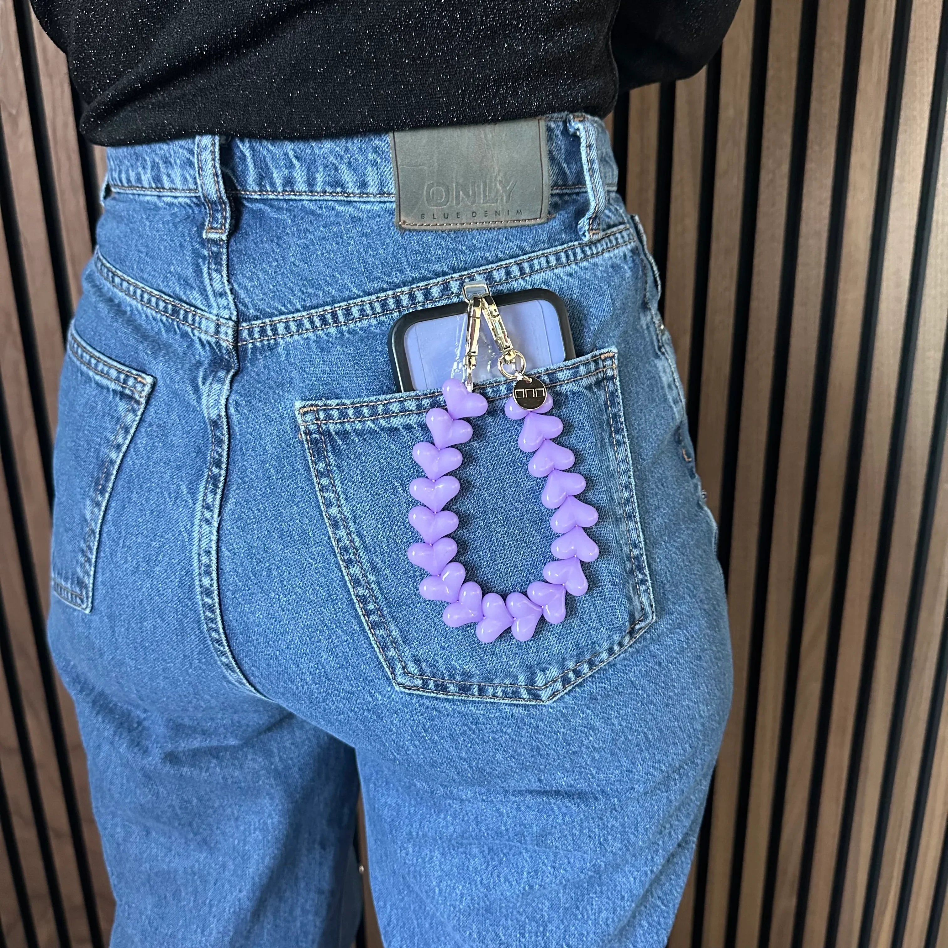 Cordon de téléphone Cœur - violet - argenté