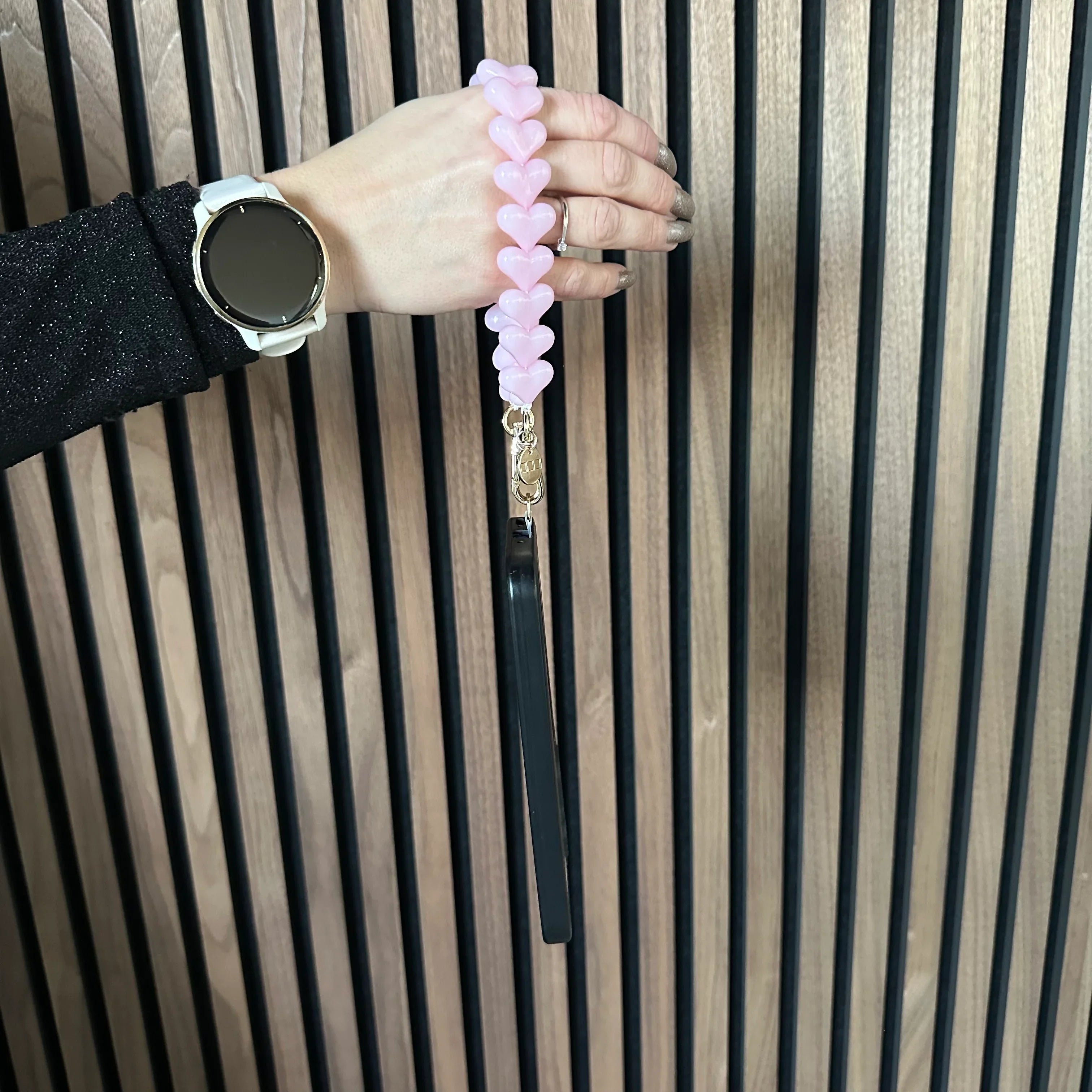 Cordon de téléphone Cœur - rose bébé - doré