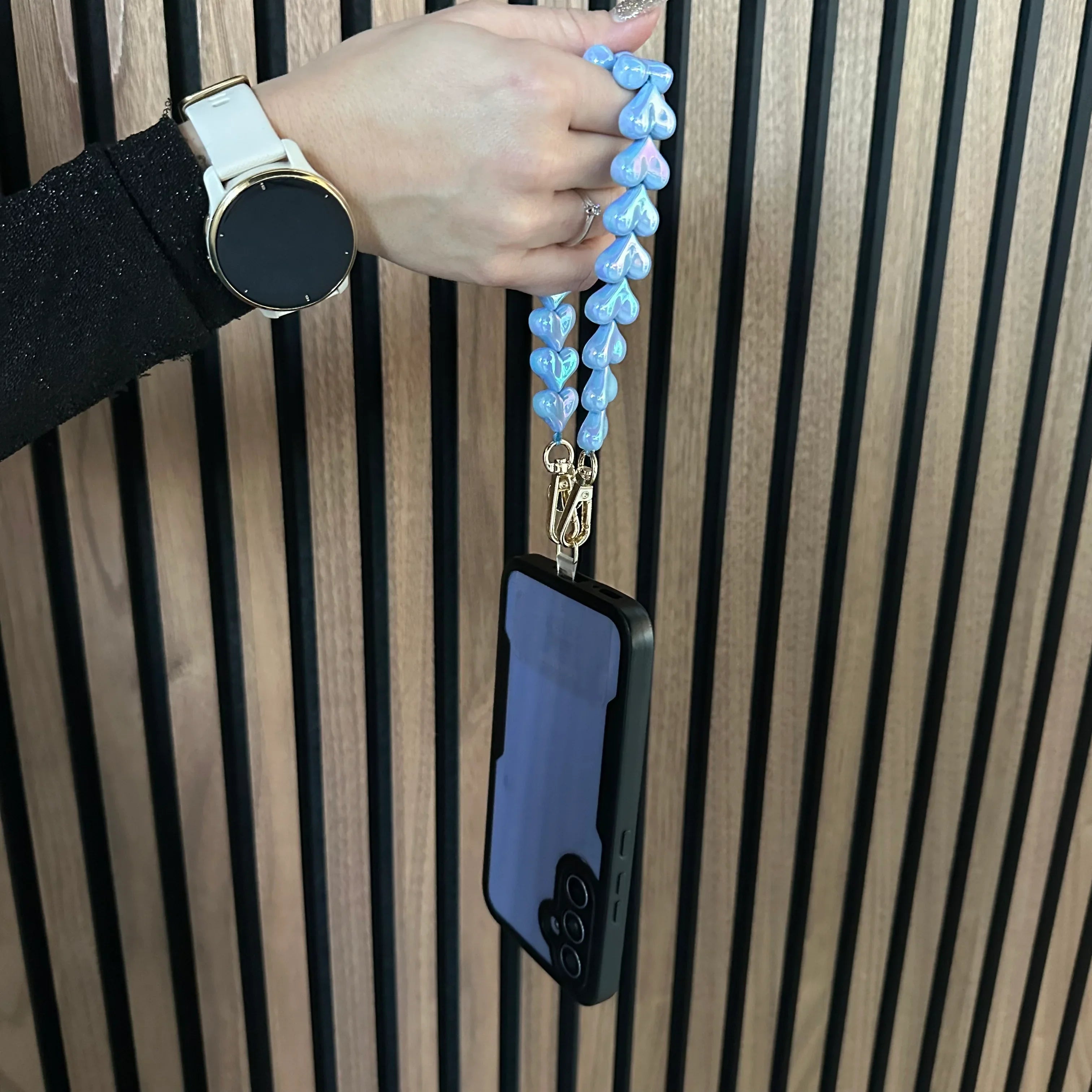 Cordon de téléphone Cœur - bleu brillant - doré