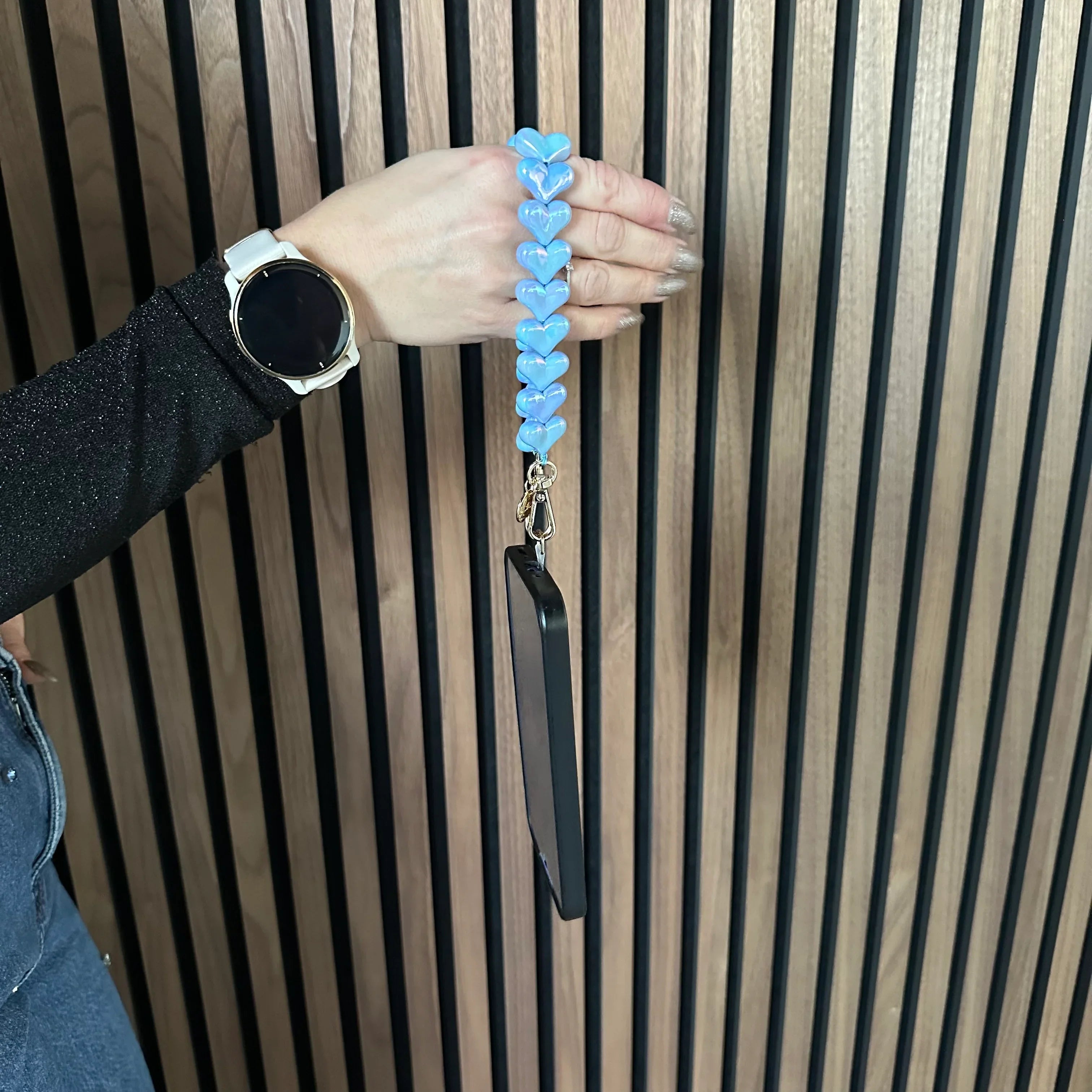Cordon de téléphone Cœur - bleu brillant - doré