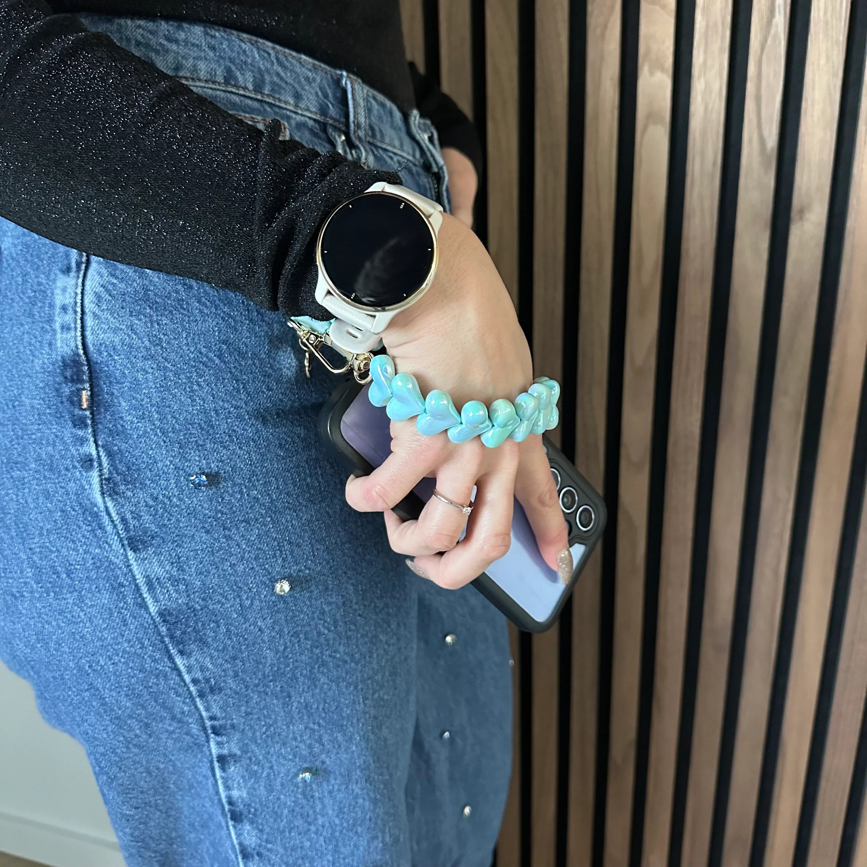 Cordon de téléphone Cœur - vert brillant - argent