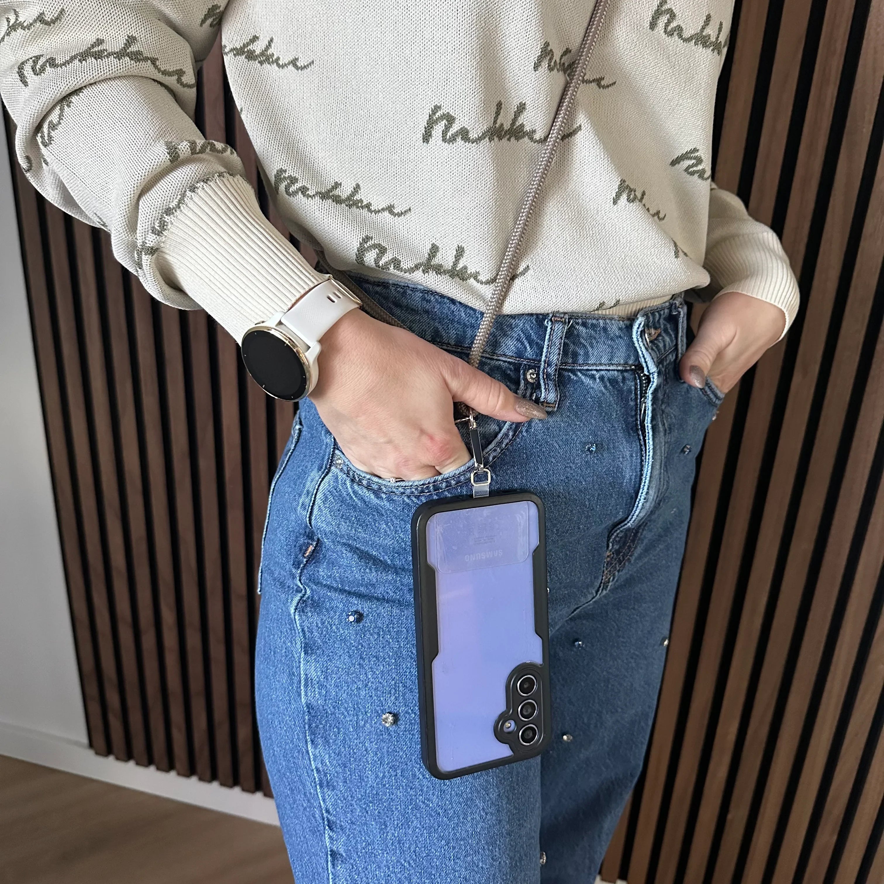 Cordon de téléphone Longa - beige - doré