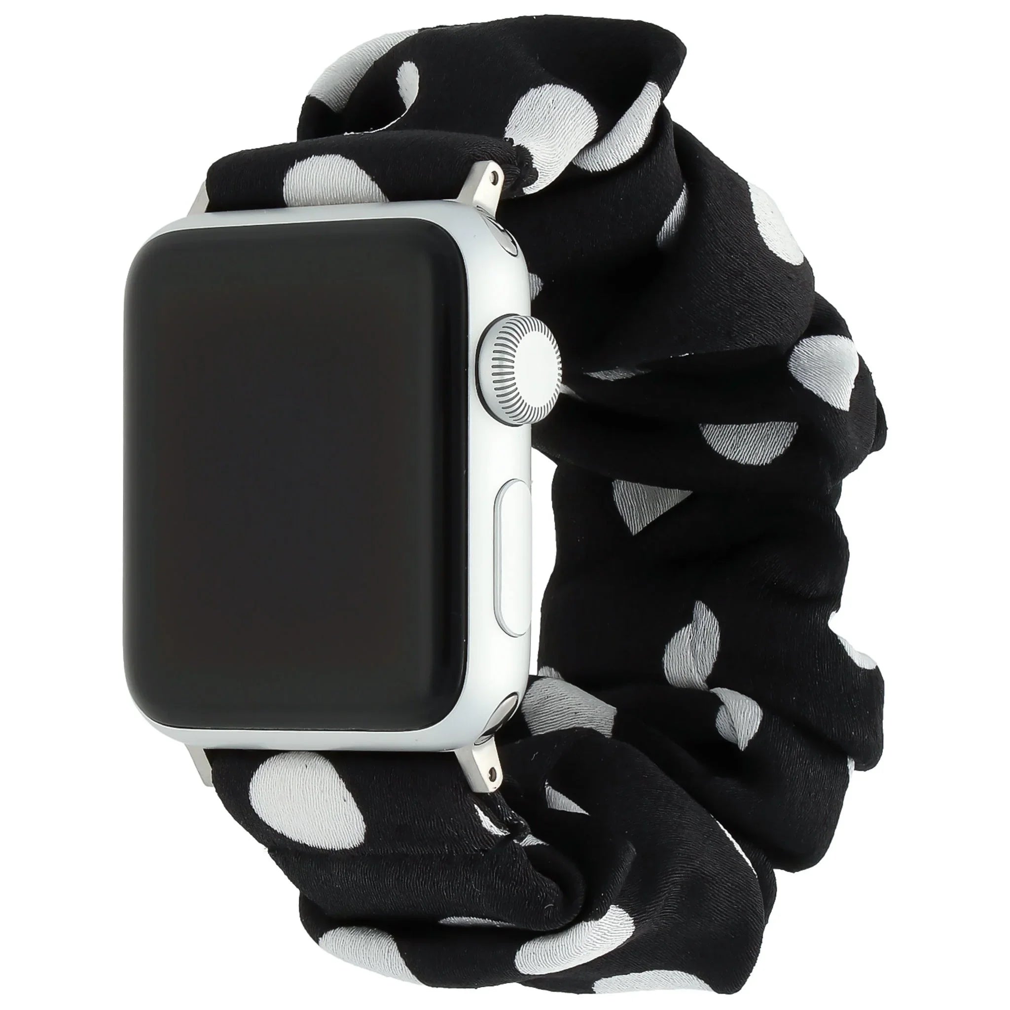 Bracelet pour Apple Watch Savara - chouchou - nylon - noir à pois blancs